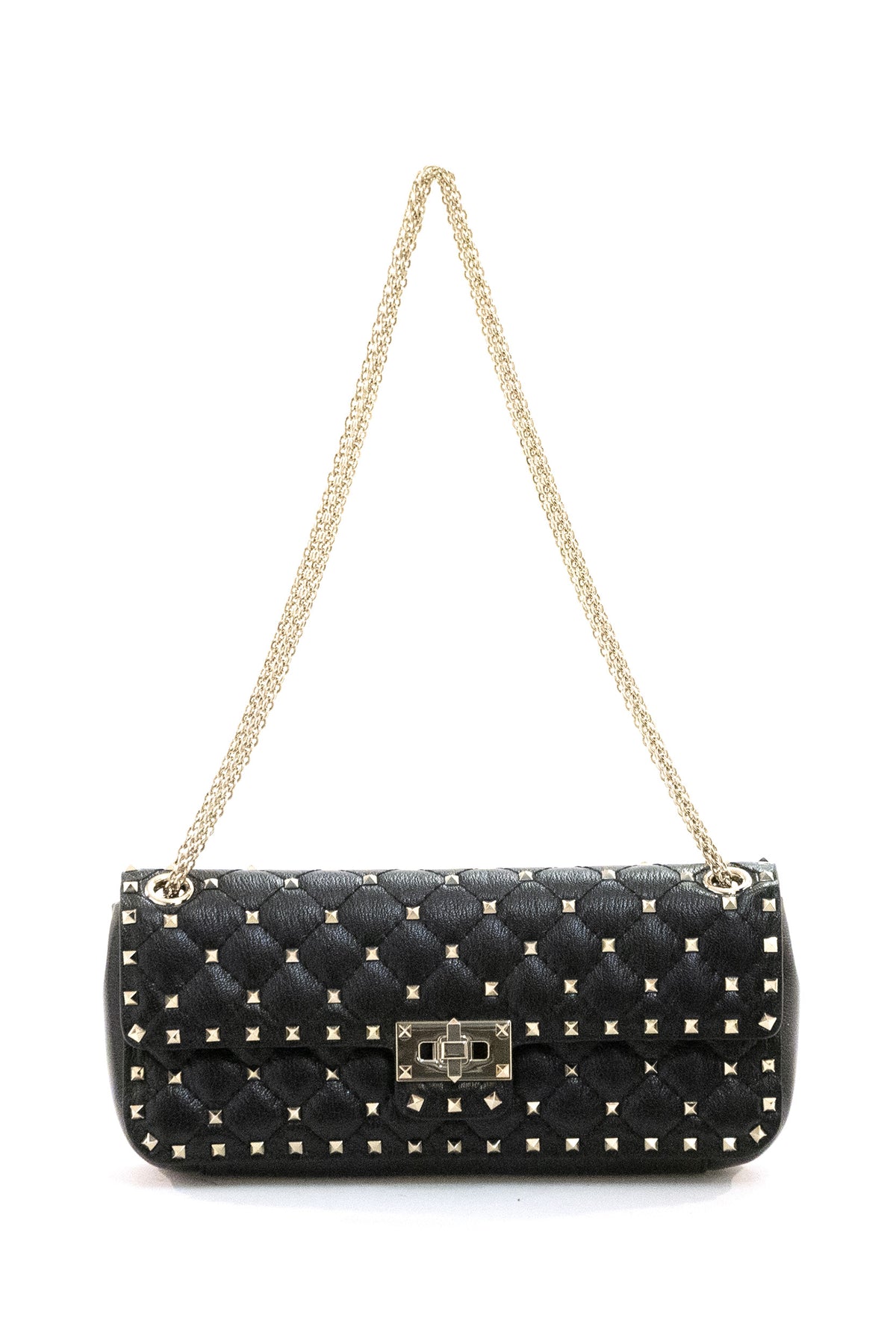 VALENTINO GARAVANI Borsa a spalla Rockstud Spike in capretto di colore nero, vista 3
