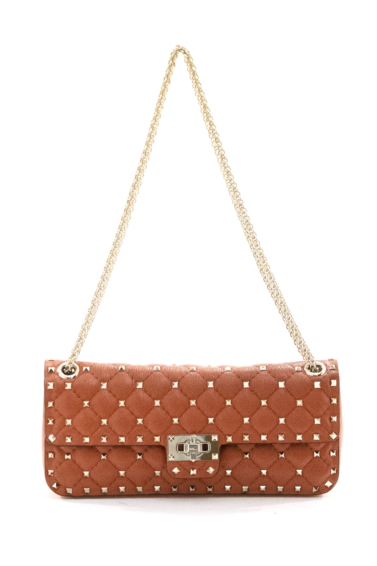 VALENTINO GARAVANI Borsa a spalla Rockstud Spike in capretto di colore arancione, Rosso, vista 3