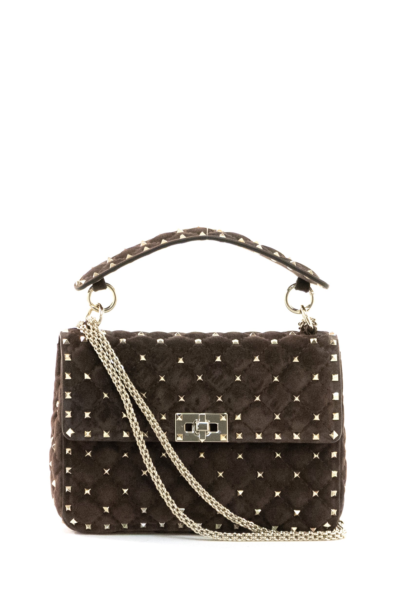 Borsa Rockstud Spike in suede di colore marrone<BR/> 9W2B0122KQQ 0TO VALENTINO GARAVANI 