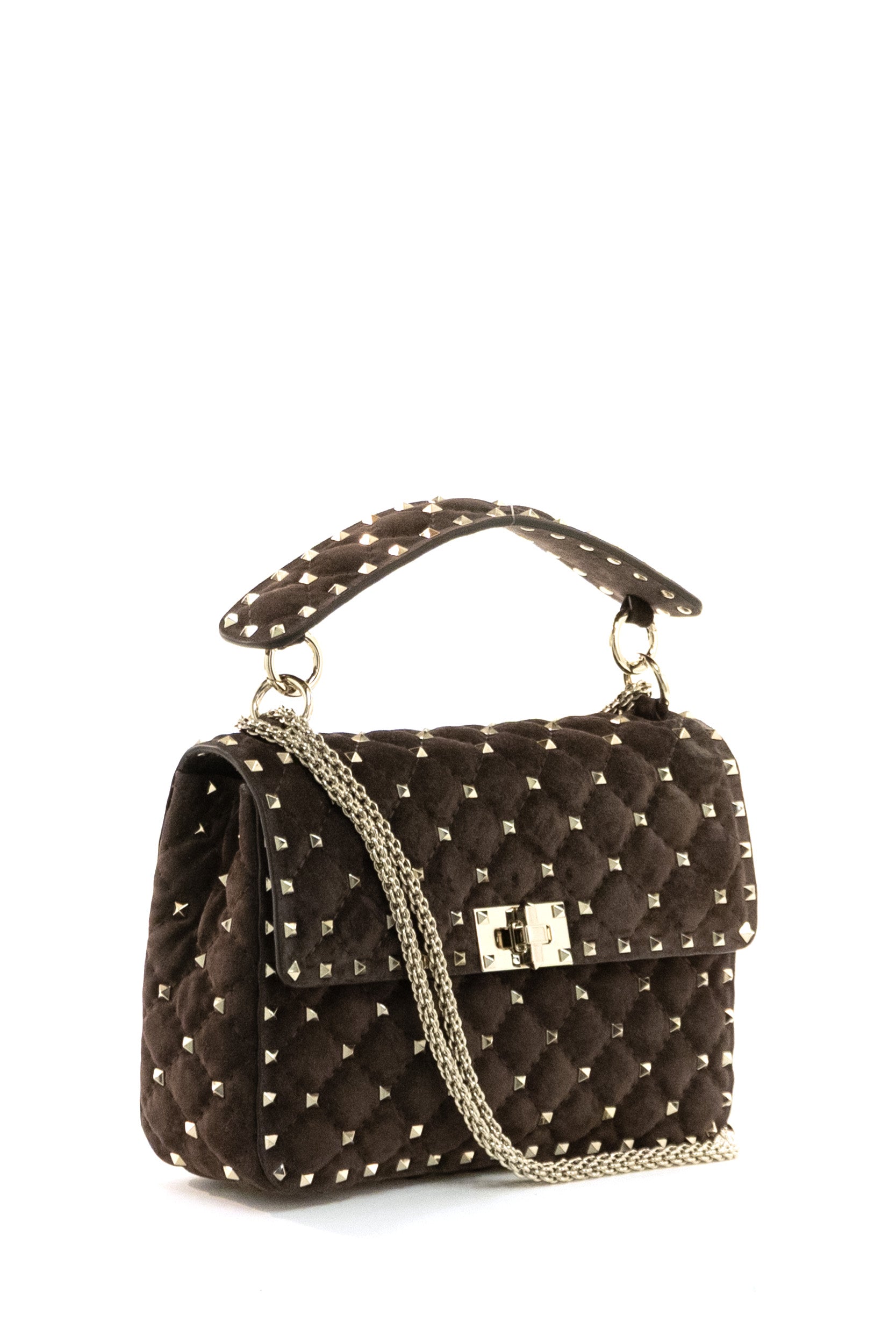 Borsa Rockstud Spike in suede di colore marrone<BR/> 9W2B0122KQQ 0TO VALENTINO GARAVANI 