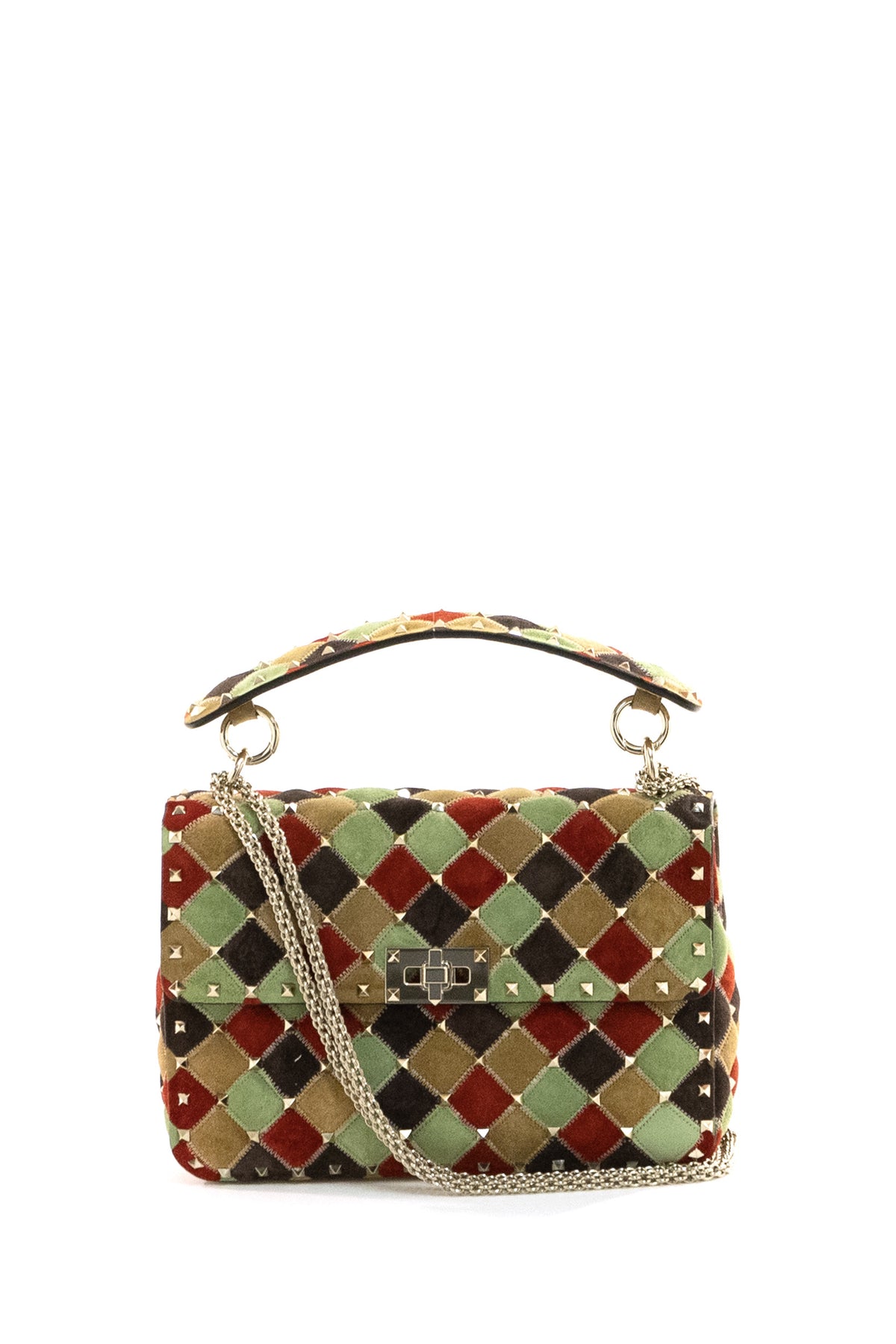 VALENTINO GARAVANI Borsa Rockstud Spike piccola in suede patchwork, Multi