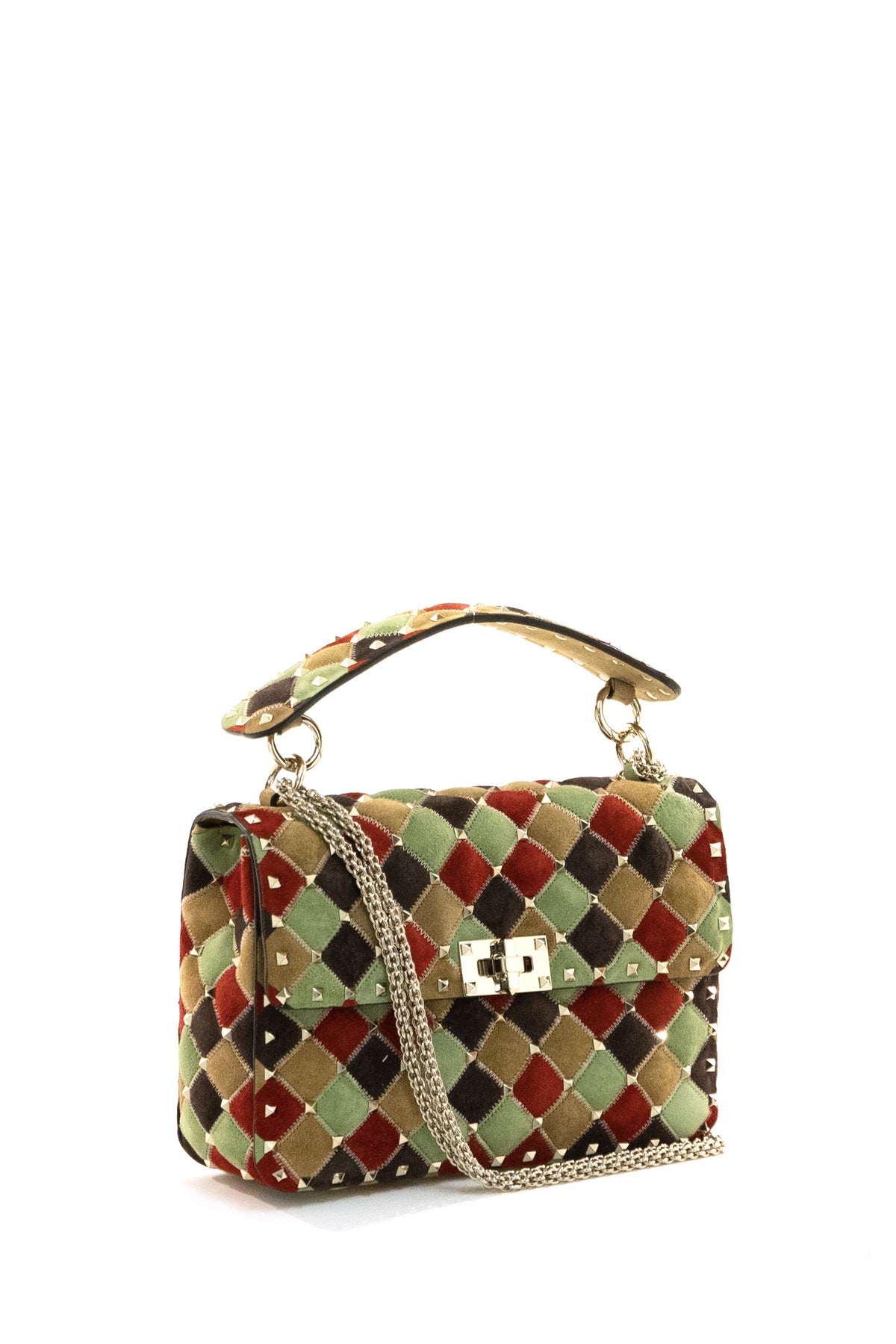 VALENTINO GARAVANI Borsa Rockstud Spike piccola in suede patchwork, Multi, view 2