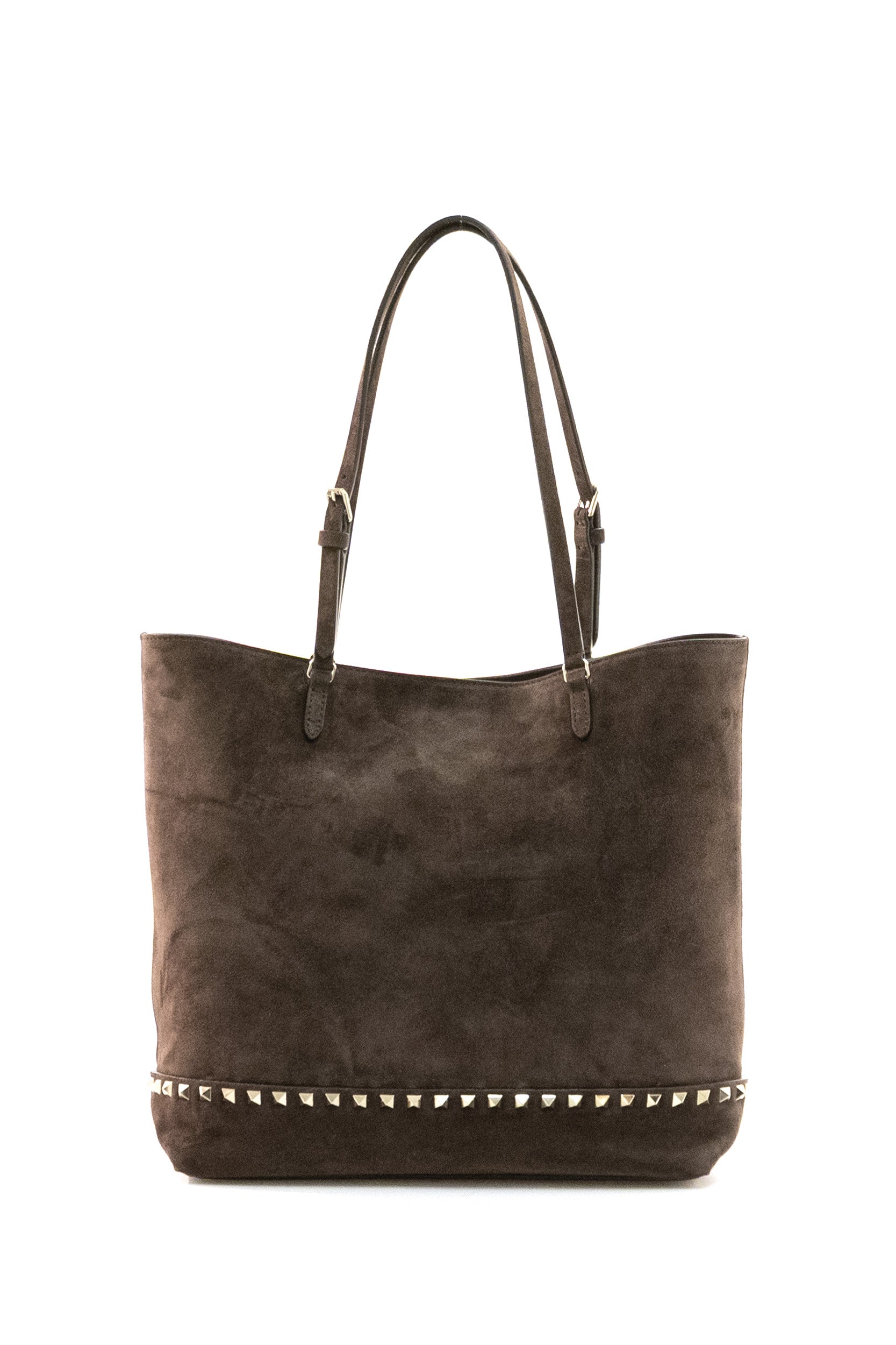 Borsa Shopping Rockstud in suede di colore marrone<BR/> 9W2B0T74KQQ 0TO VALENTINO GARAVANI 