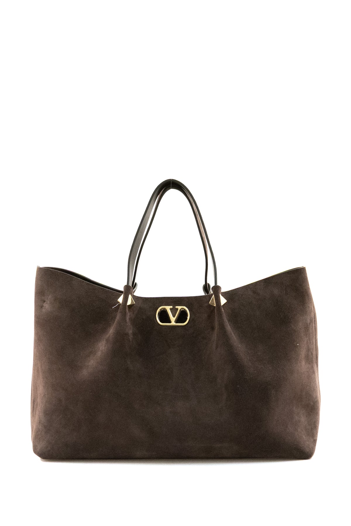 VALENTINO GARAVANI Brown suede big shopping bag, Marrone