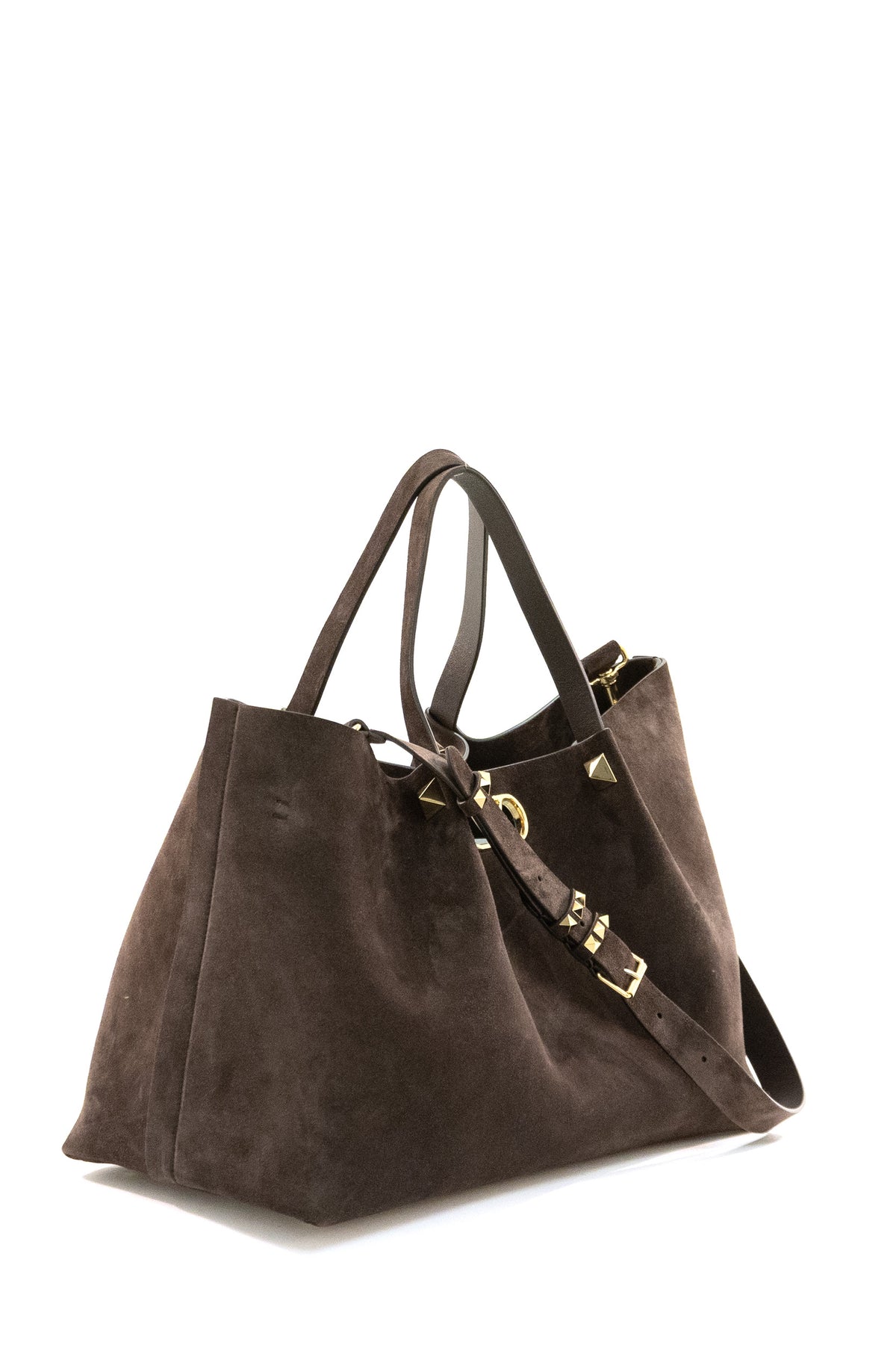 VALENTINO GARAVANI Brown suede big shopping bag, Marrone, view 2