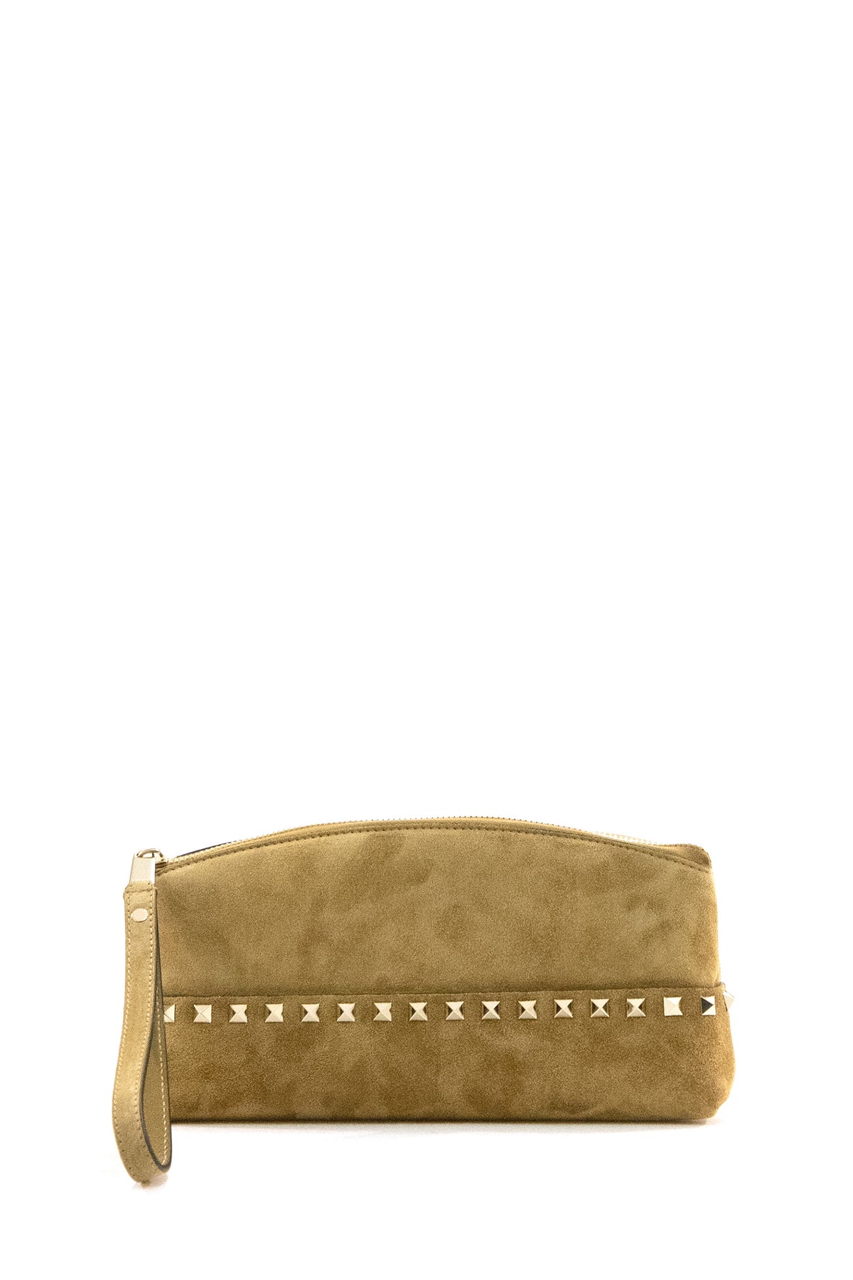 VALENTINO GARAVANI Pochette Rockstud in suede color beige havana