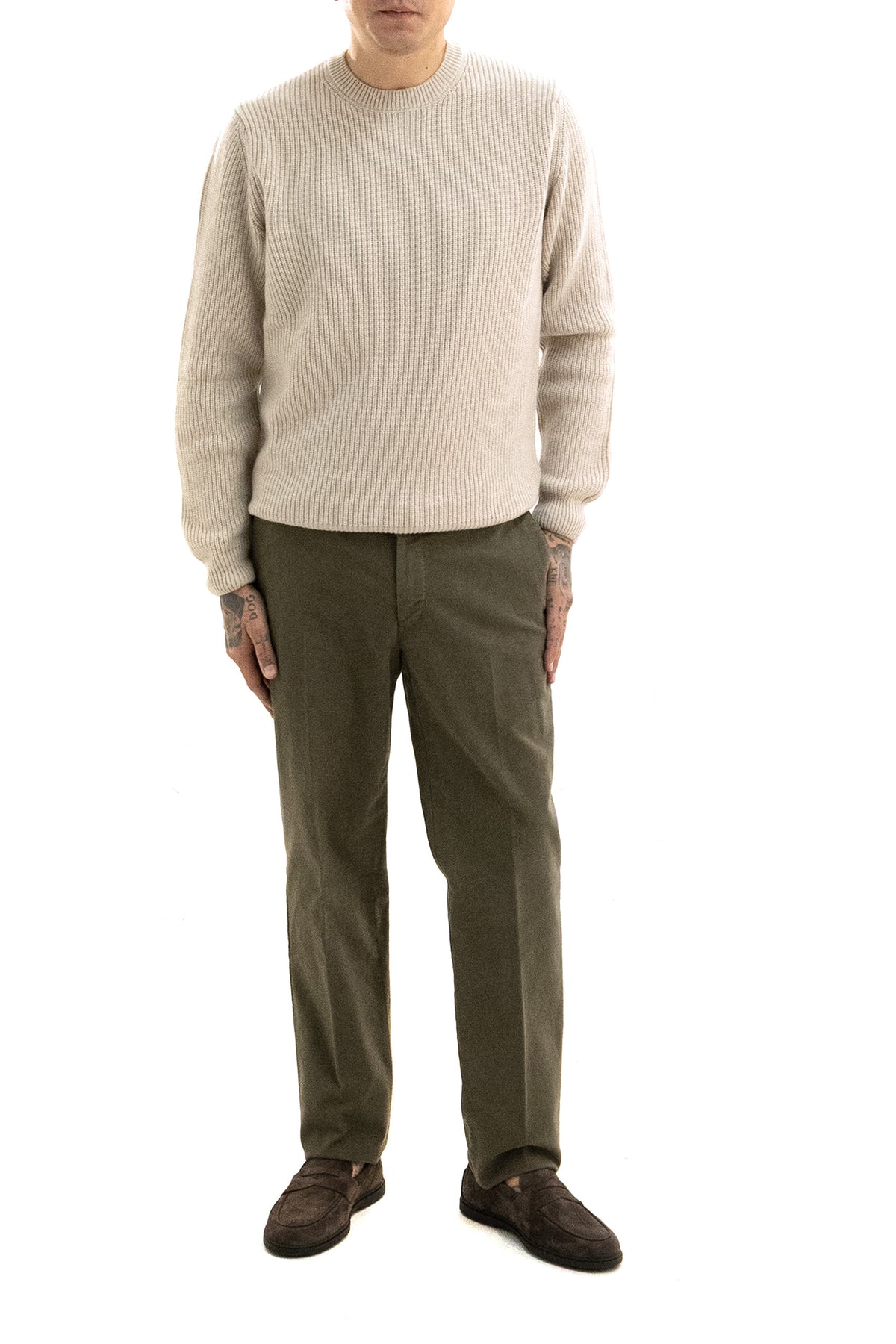 ZANONE Pullover in cashmere a coste di colore beige chiaro, vista 2