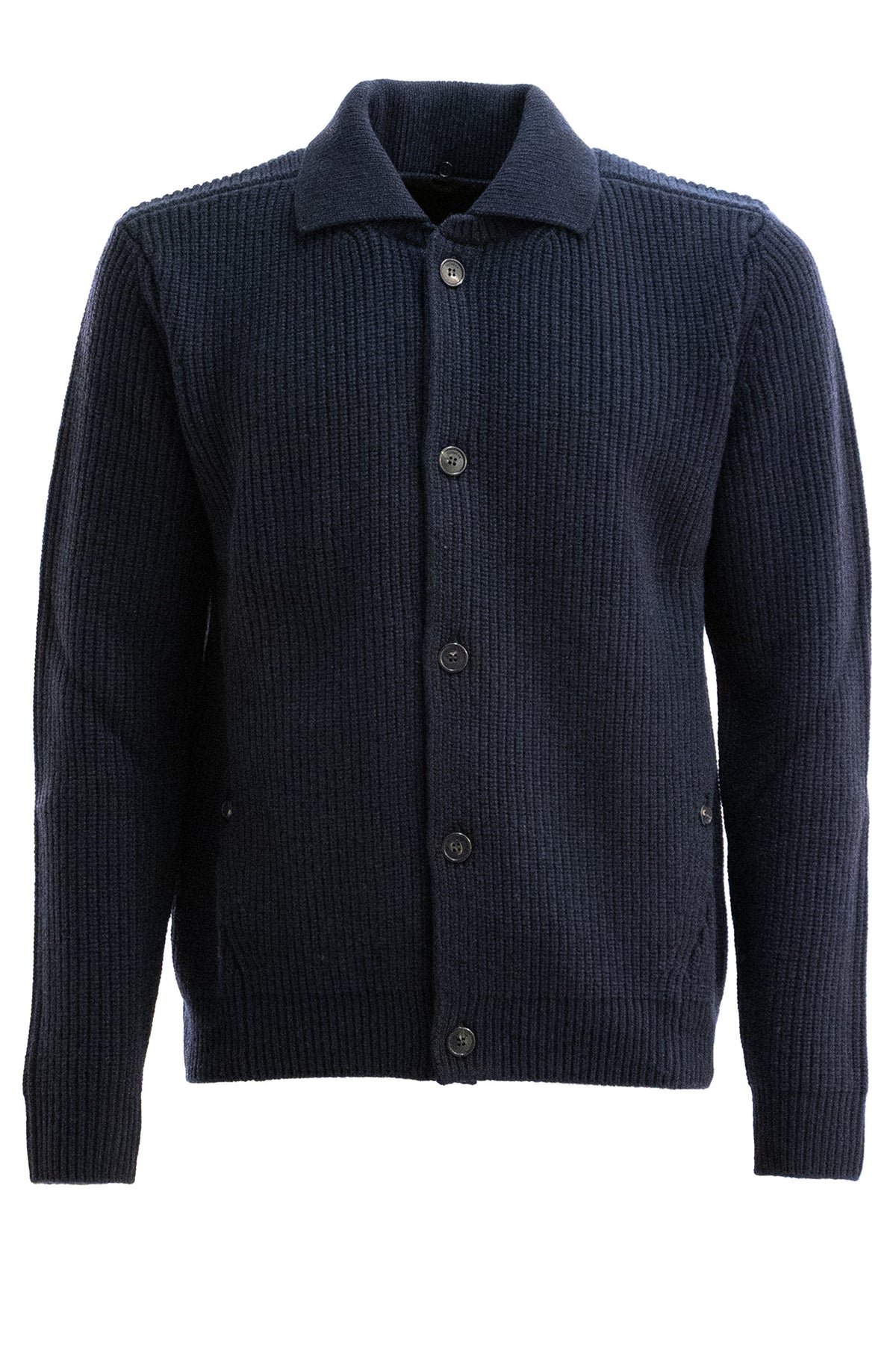 Cardigan in lana a coste di colore blu<BR/> 810481 ZQ212 Z4224 ZANONE 