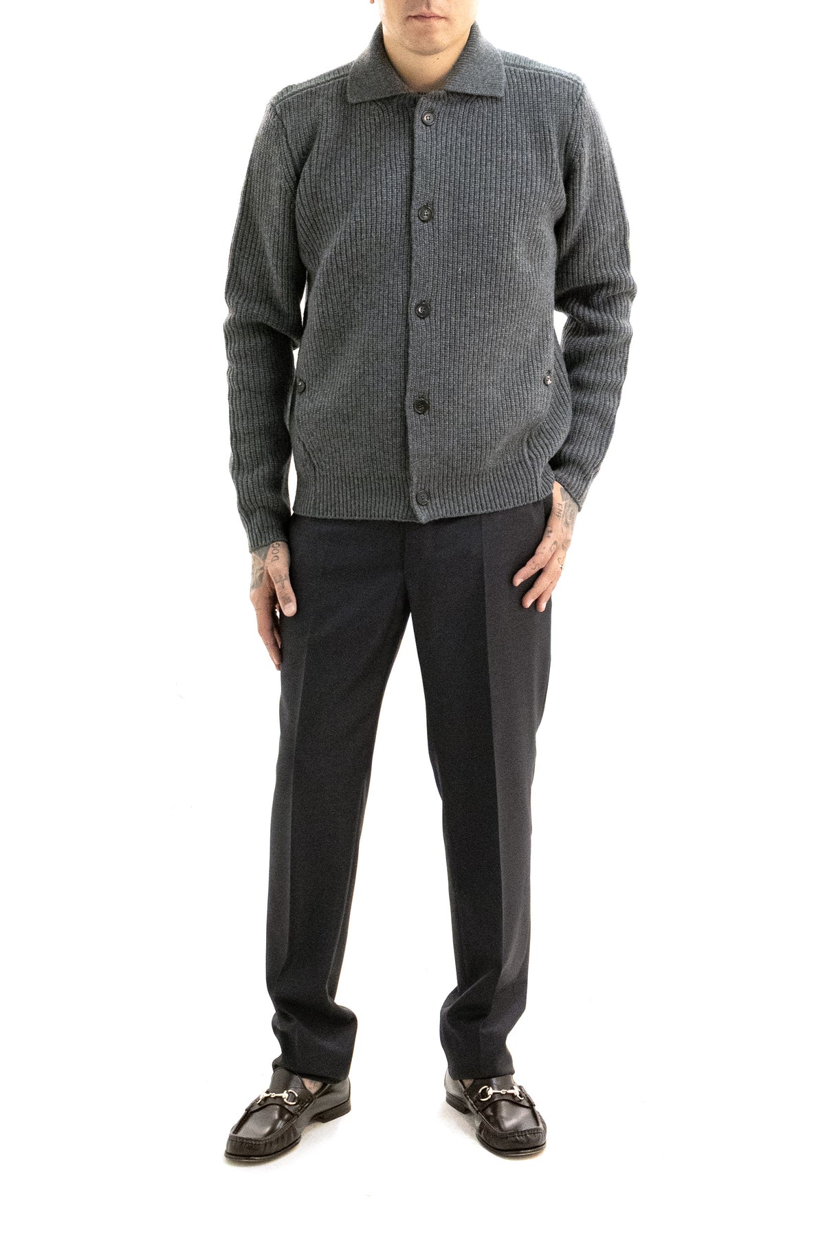 ZANONE Cardigan in lana a coste di colore grigio, vista 2