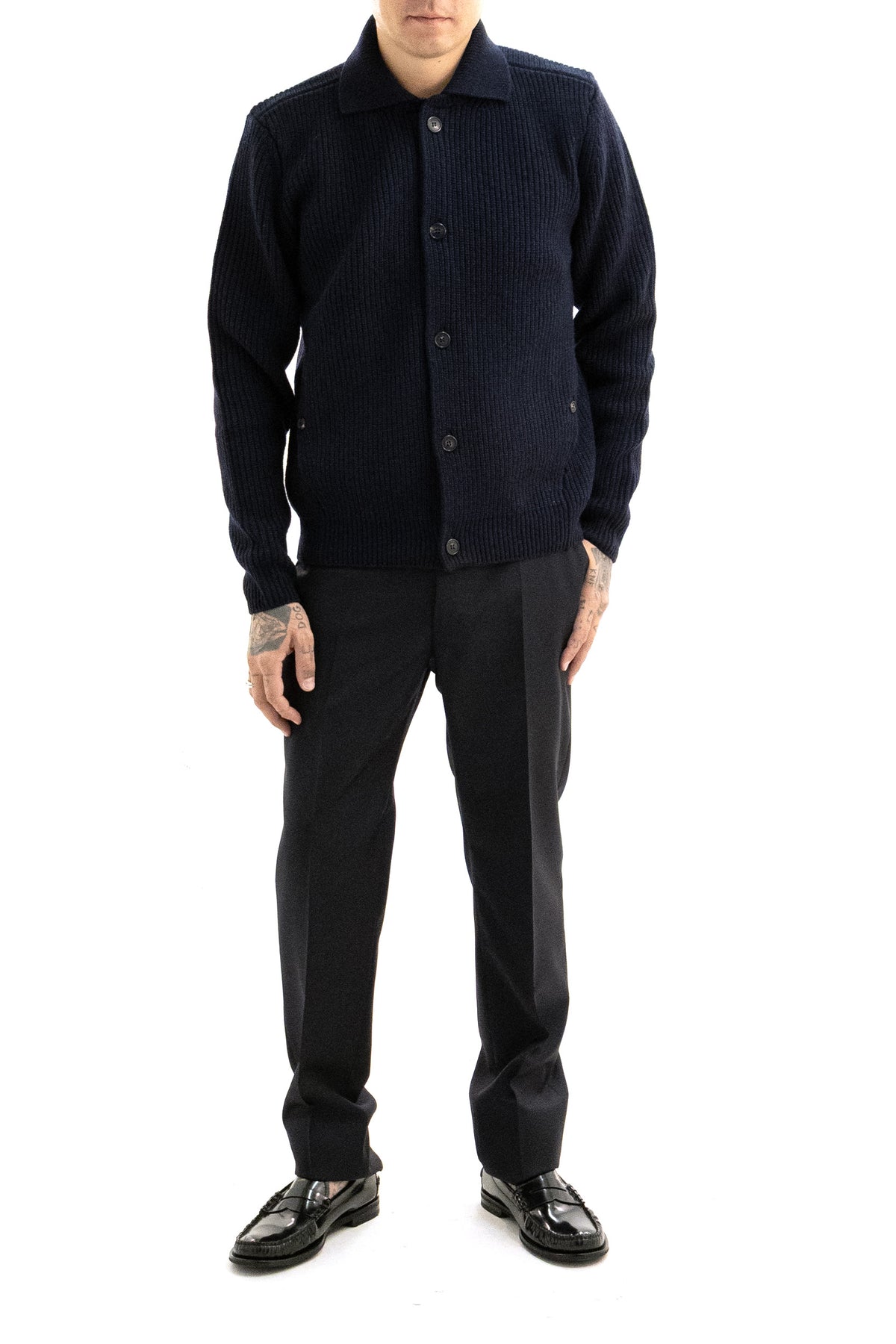 ZANONE Cardigan in lana a coste di colore blu, vista 2