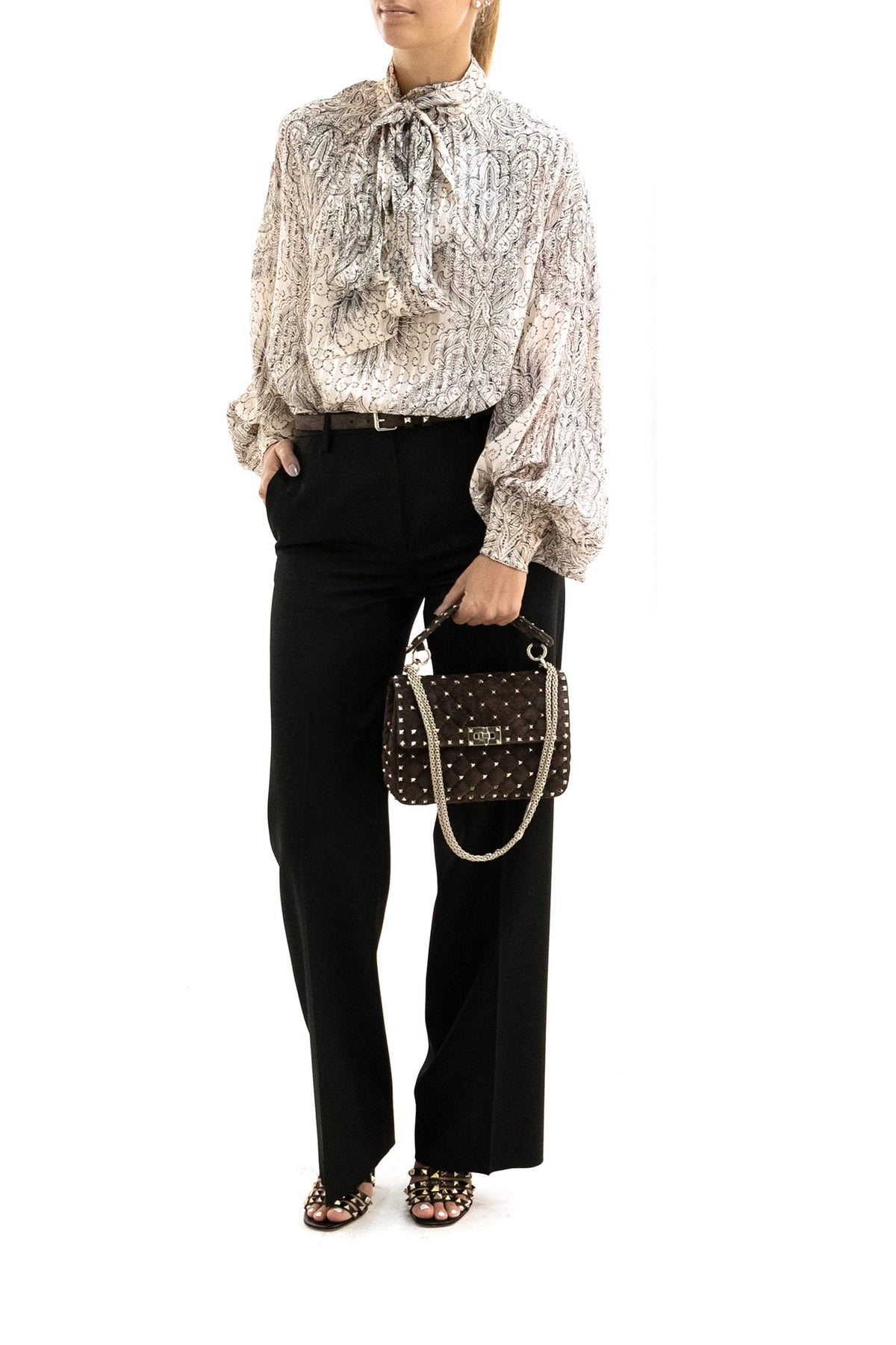ZIMMERMANN Blusa di seta a fantasia di colore beige, vista 2