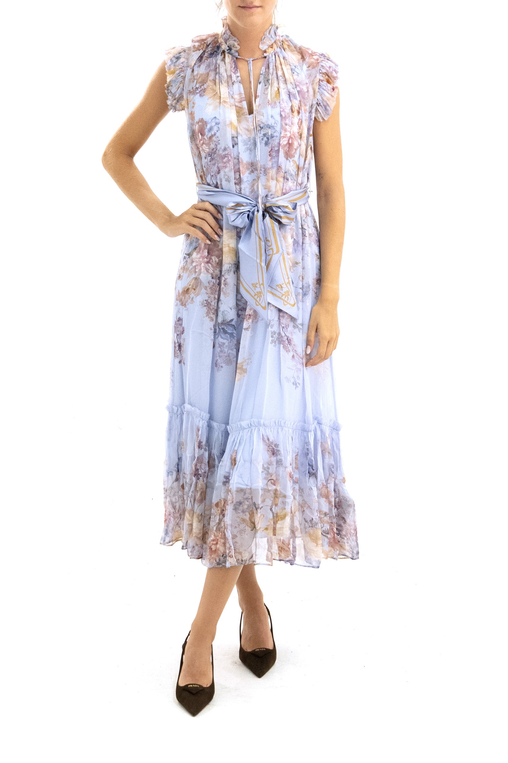 ZIMMERMANN Light blue midi dress with multicolored floral print, view 2