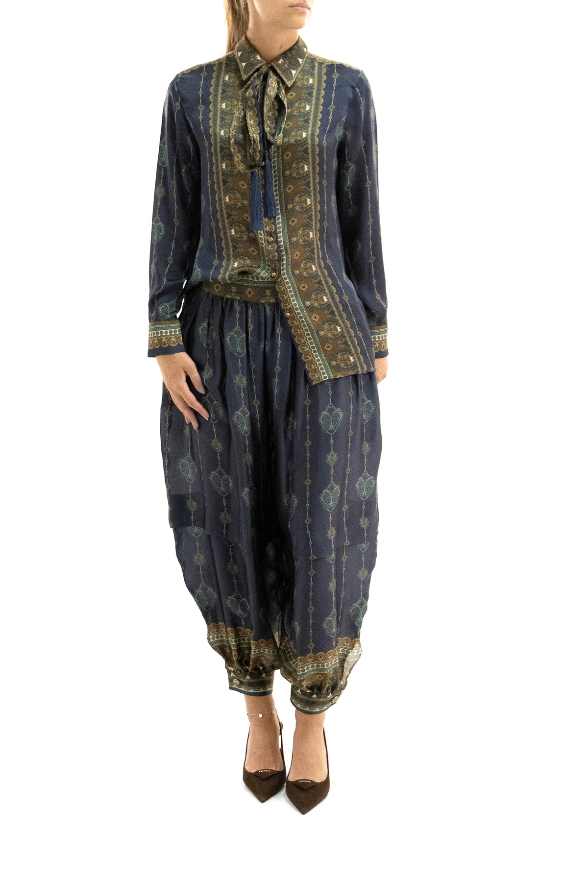 ZIMMERMANN Pantaloni in raso a fantasia di colore blu, view 2