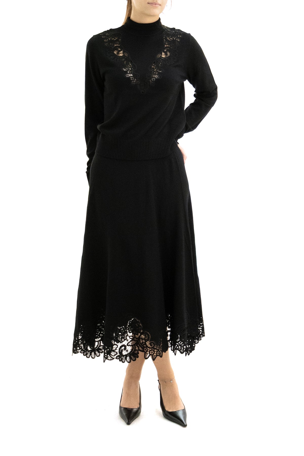 ZIMMERMANN Maglia in lana e pizzo di colore nero, vista 2