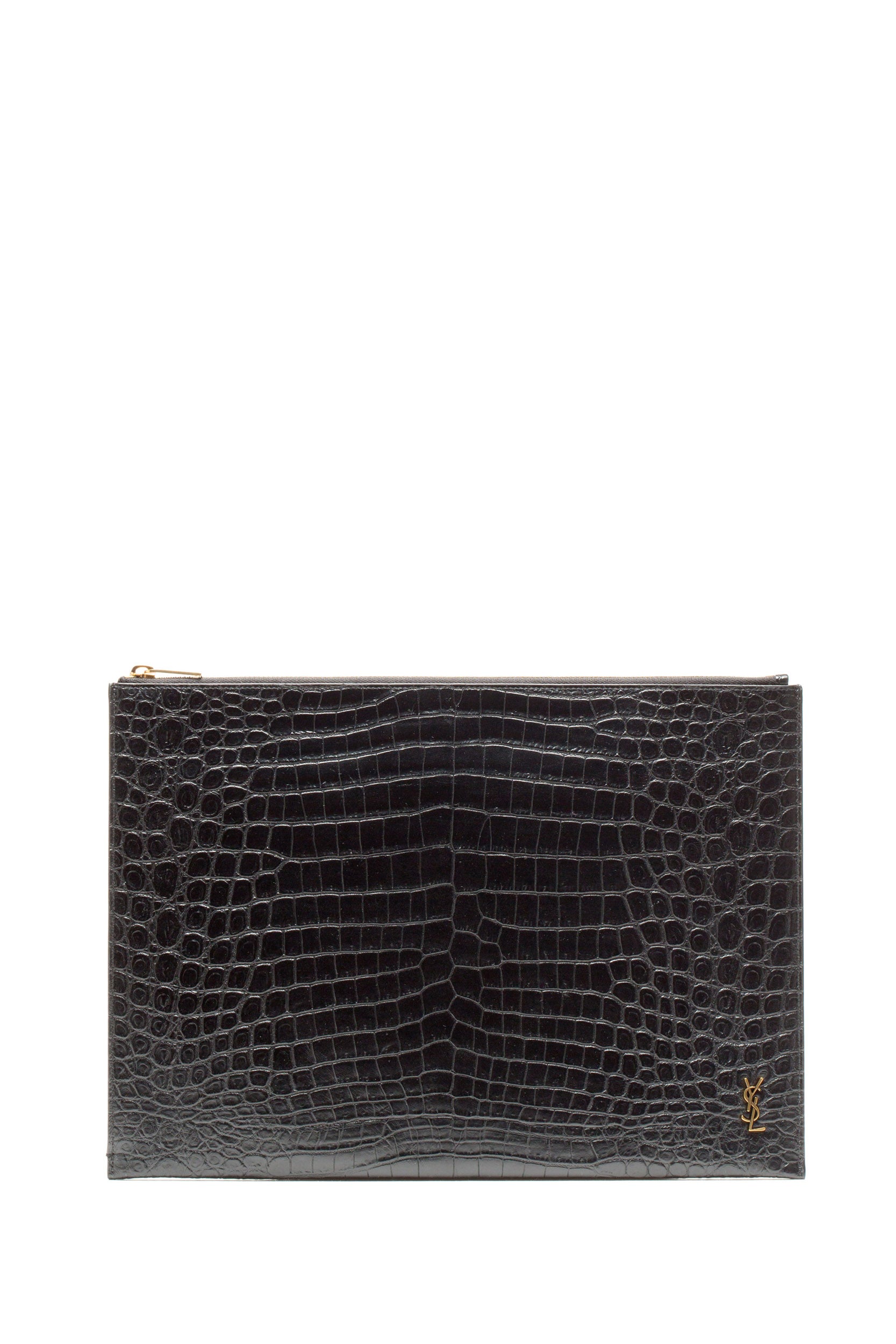 Portadocumenti Monogram in Pelle Opaca Goffrata Coccodrillo<BR/> 607782 DZE0W 1000 SAINT LAURENT 