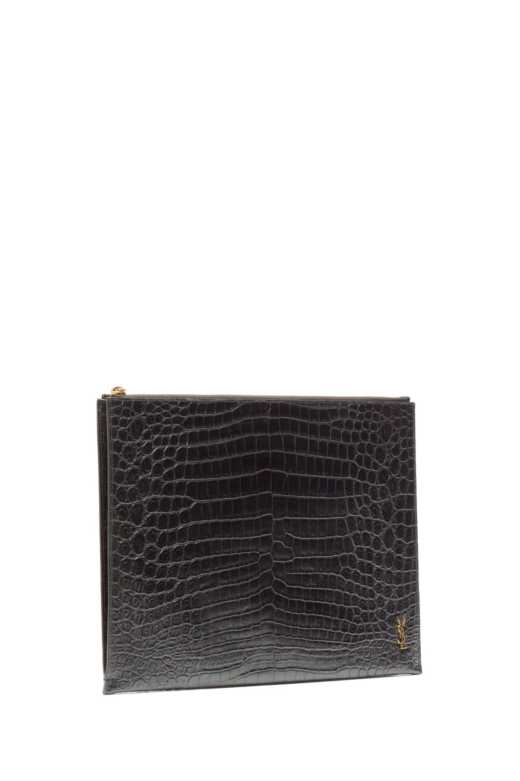 Portadocumenti Monogram in Pelle Opaca Goffrata Coccodrillo<BR/> 607782 DZE0W 1000 SAINT LAURENT 