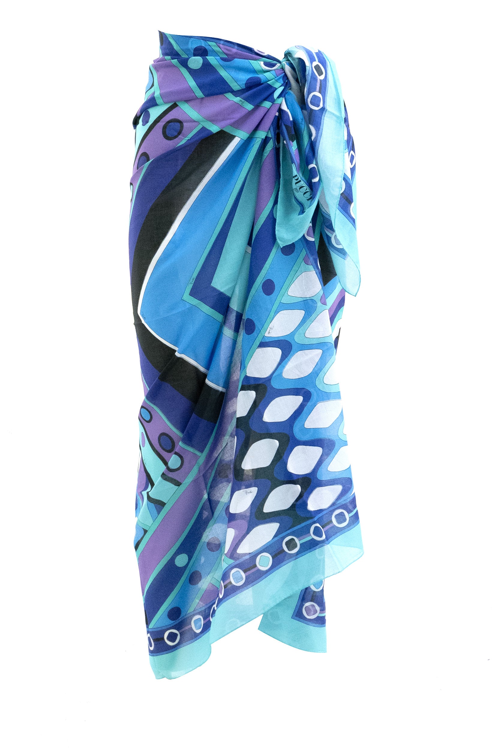 Pareo in cotone con stampa Vivara  di colore turchese e blu<BR/> 6HPD15 6H975 P70 EMILIO PUCCI 