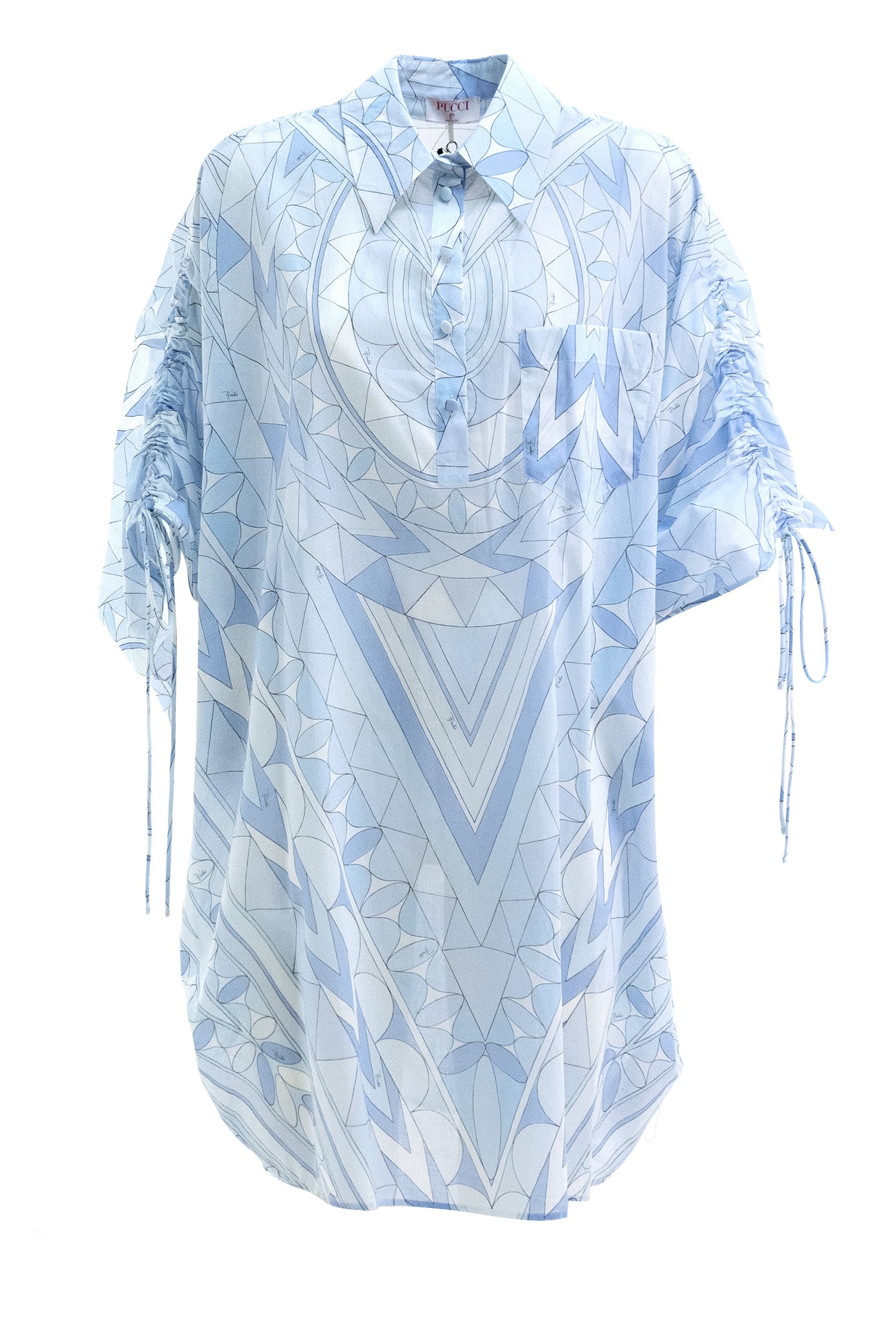 Caftano in cotone con stampa Manuba di colore azzurro<BR/> 6HRL10 6H774 044 EMILIO PUCCI 