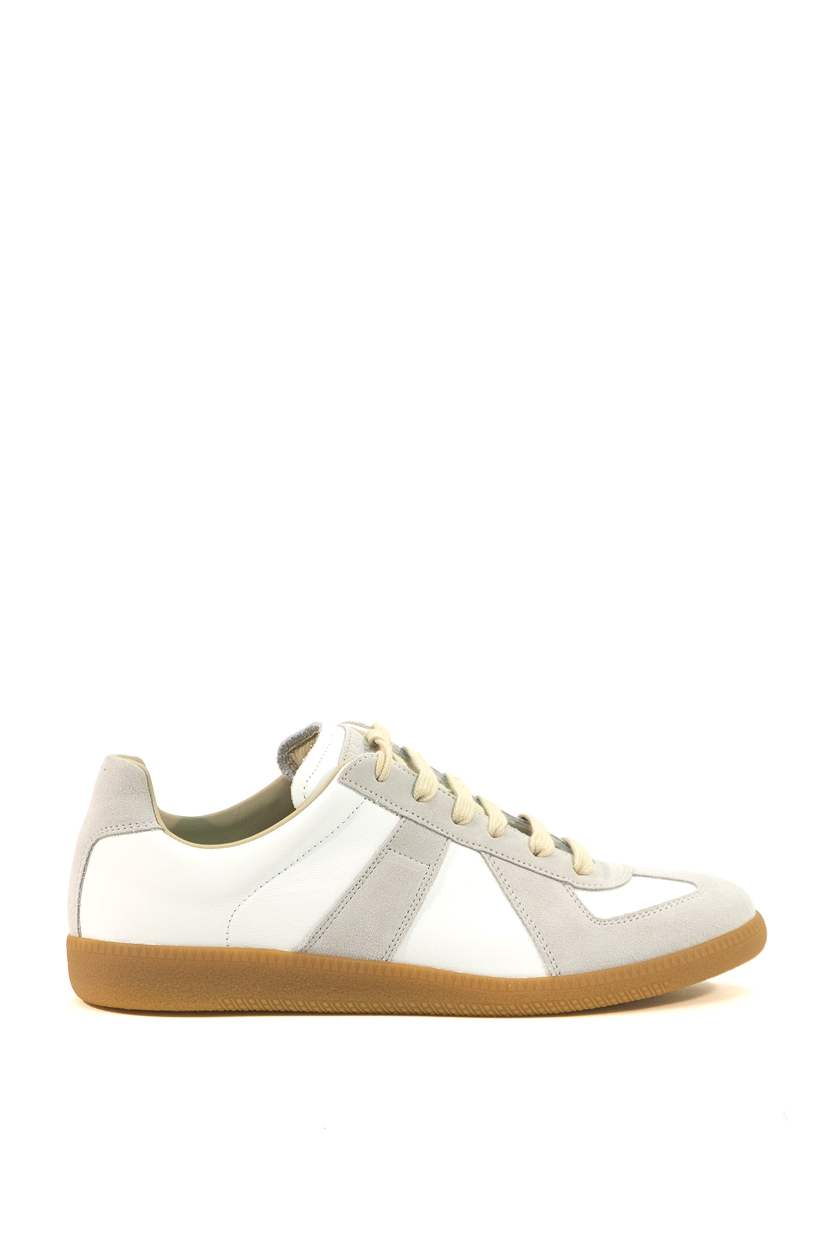 Sneakers Replica in pelle liscia color bianco e suede color grigio chiaro<BR/> S57WS0236 P1895 101 MAISON MARGIELA 