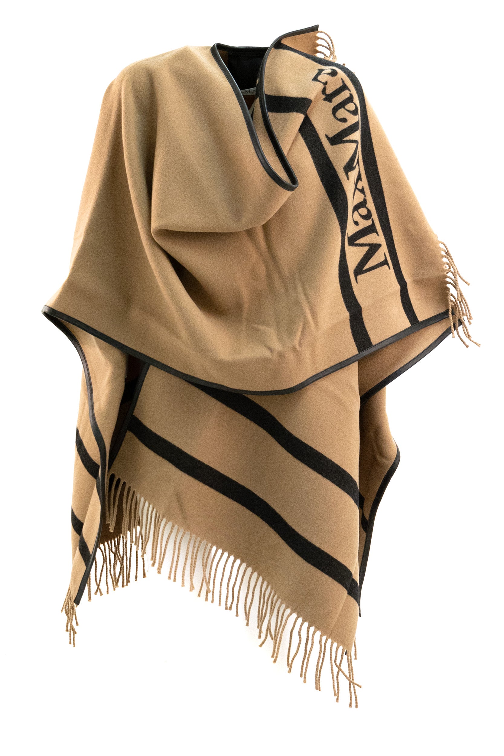 MAX MARA Poncho in lana jacquard color cammello