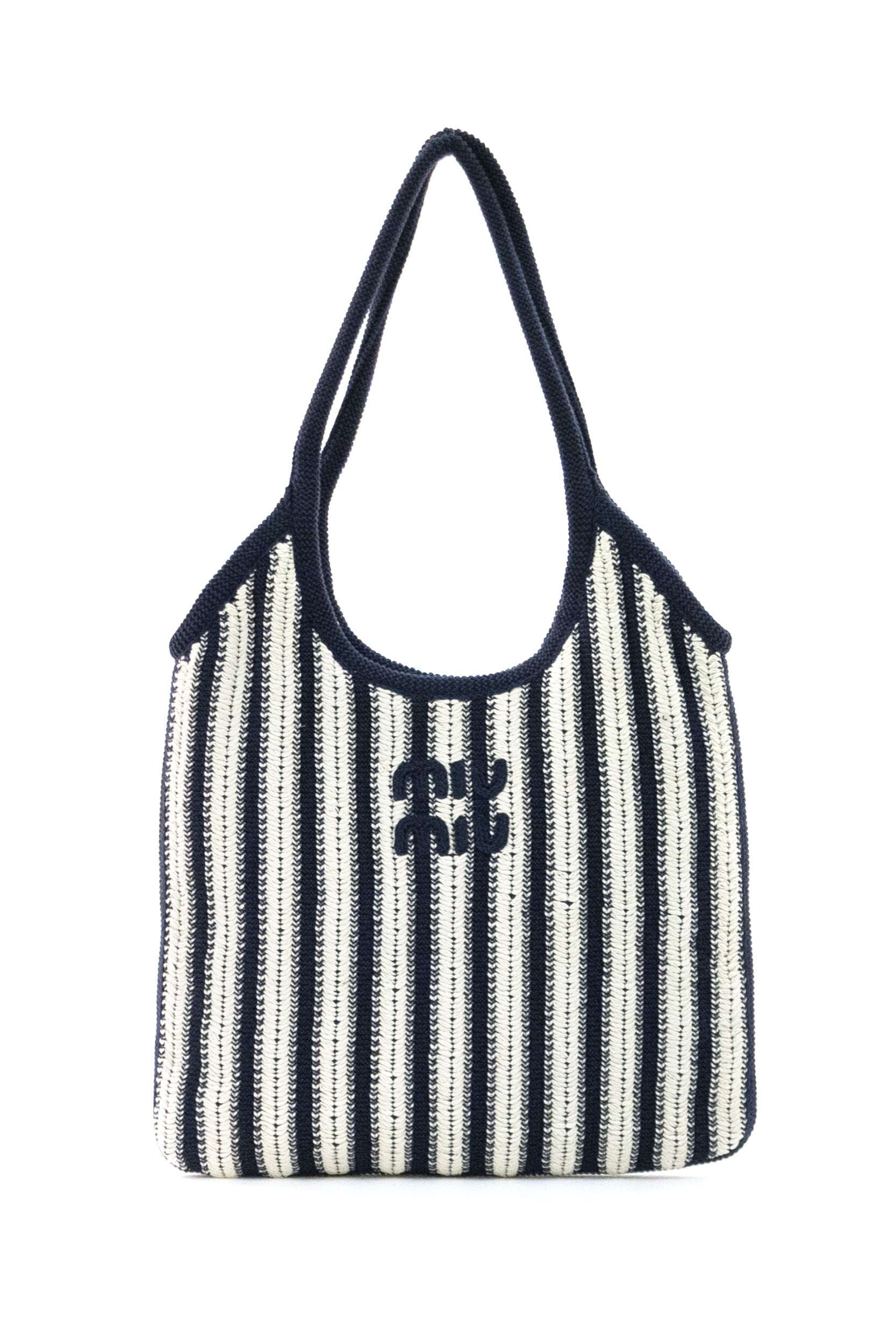 Borsa Ivy in crochet a righe di colore blu e bianco<BR/> 5BG231 V MRL 2IHD F017J MIU MIU 