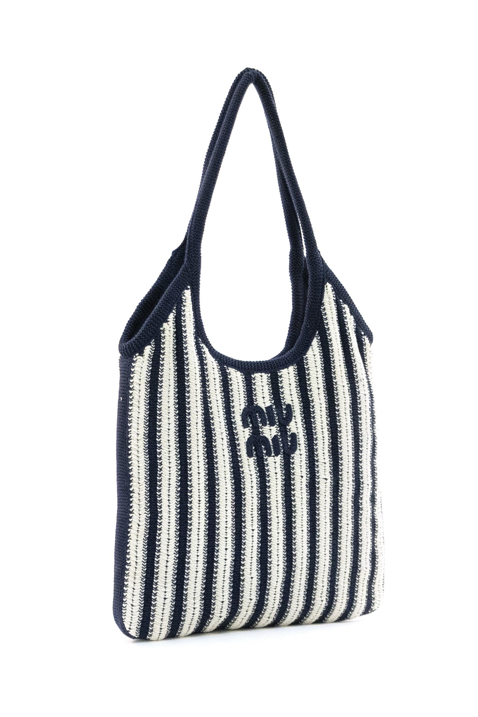 Borsa Ivy in crochet a righe di colore blu e bianco<BR/> 5BG231 V MRL 2IHD F017J MIU MIU 