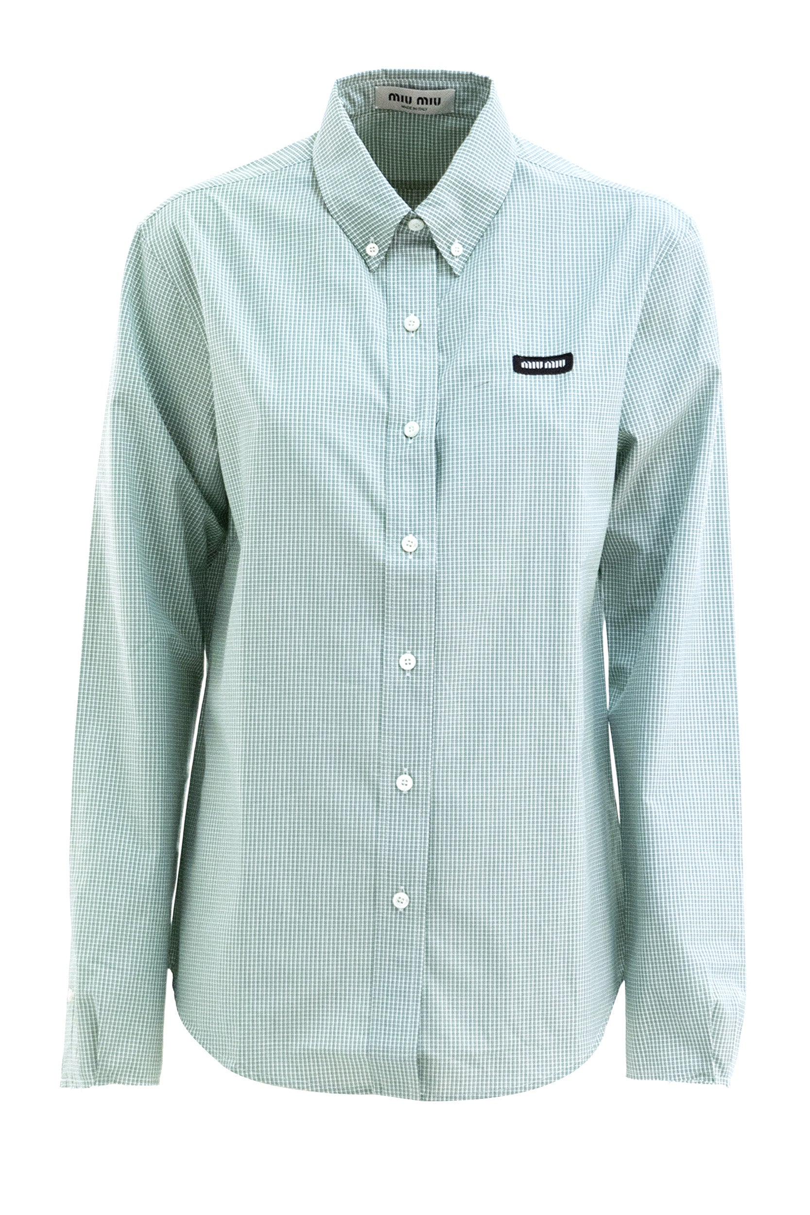 Camicia in popeline a quadretti color bianco e verde<BR/> MK1842 S OOO 1805 F077U MIU MIU 