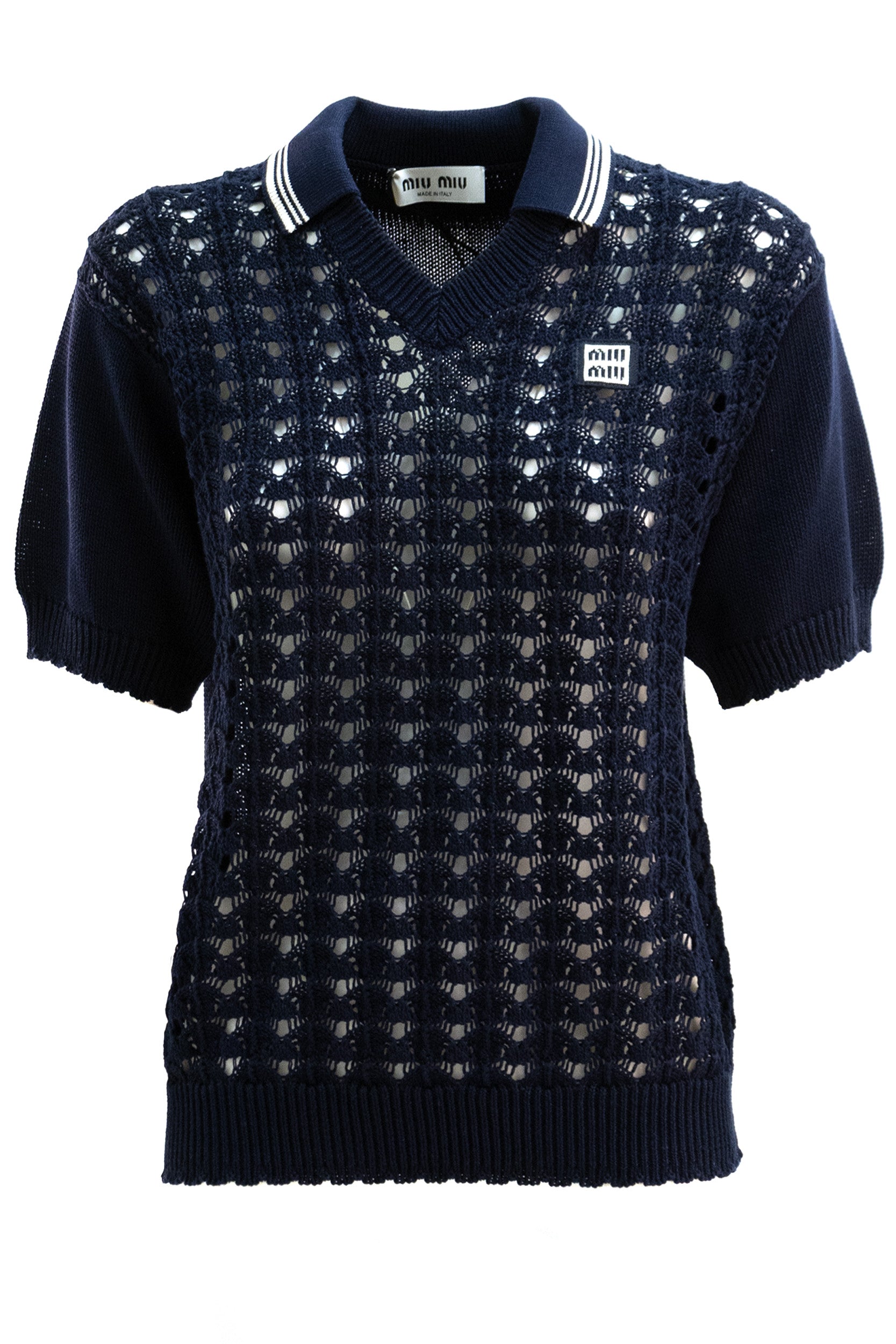 Polo Traforata in Maglia di Cotone<BR/> MML03L S OOO 1847 F0008 MIU MIU 