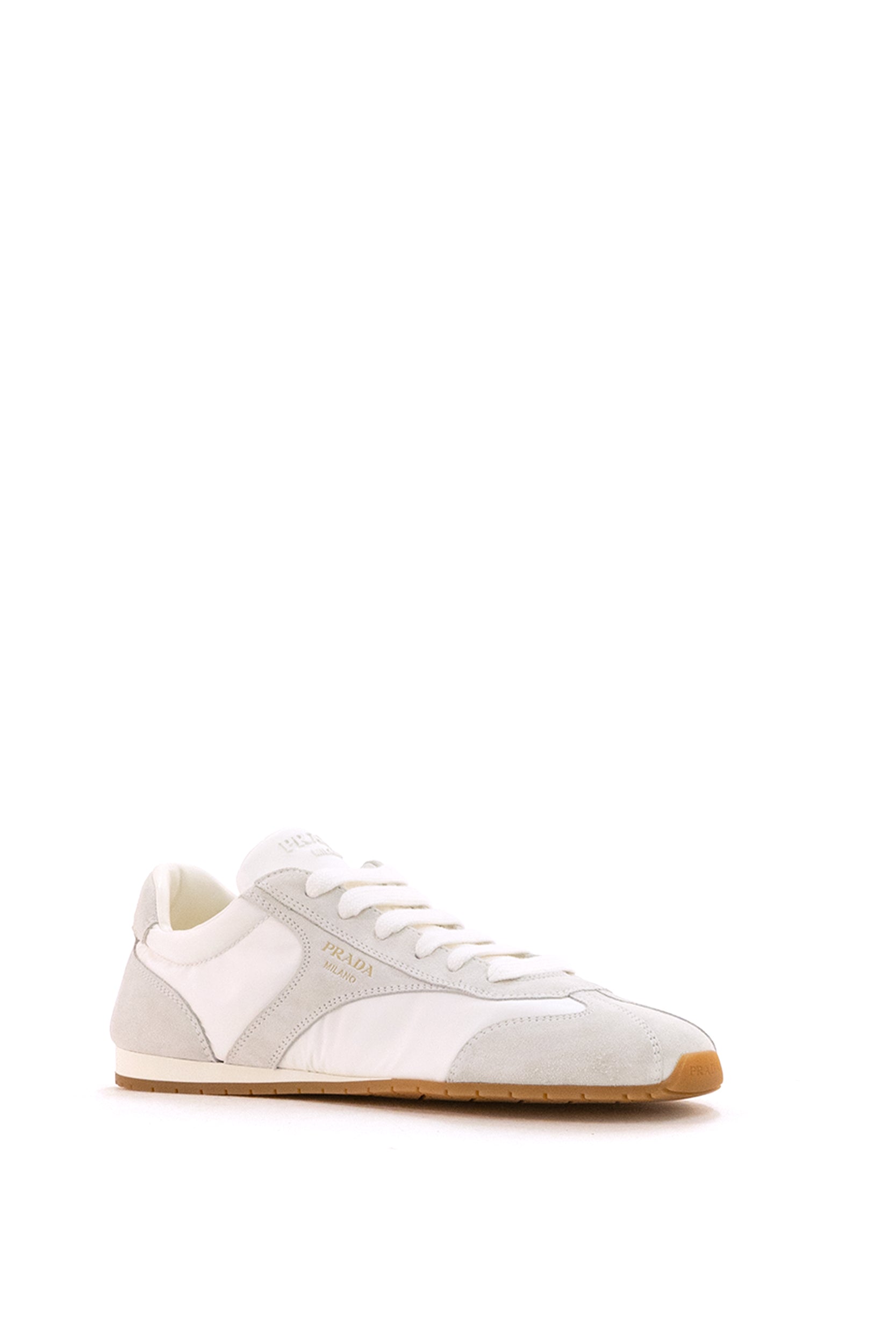 Sneakers in nylon e suede di colore bianco<BR/> 1E152O F D020 D7C F0009 PRADA 