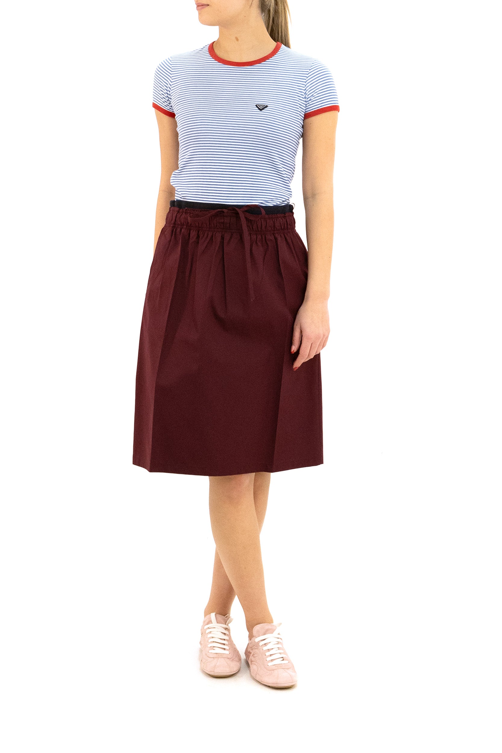 T-shirt in cotone a righe di colore bianco e azzurro<BR/> 39658 S OOO 186H F0X36 PRADA 