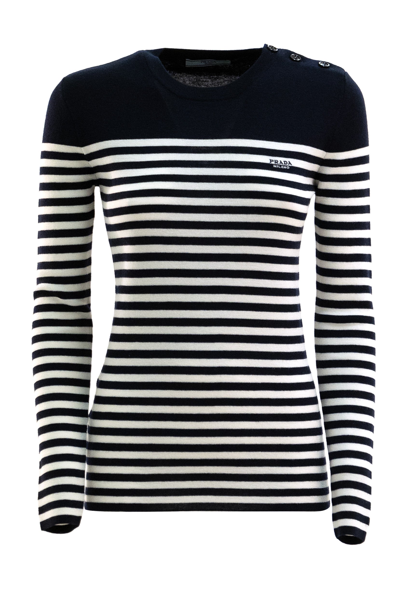 Pullover in lana a righe di colore blu e bianco<BR/> P24Z2Q S OOO 19IH F022X PRADA 