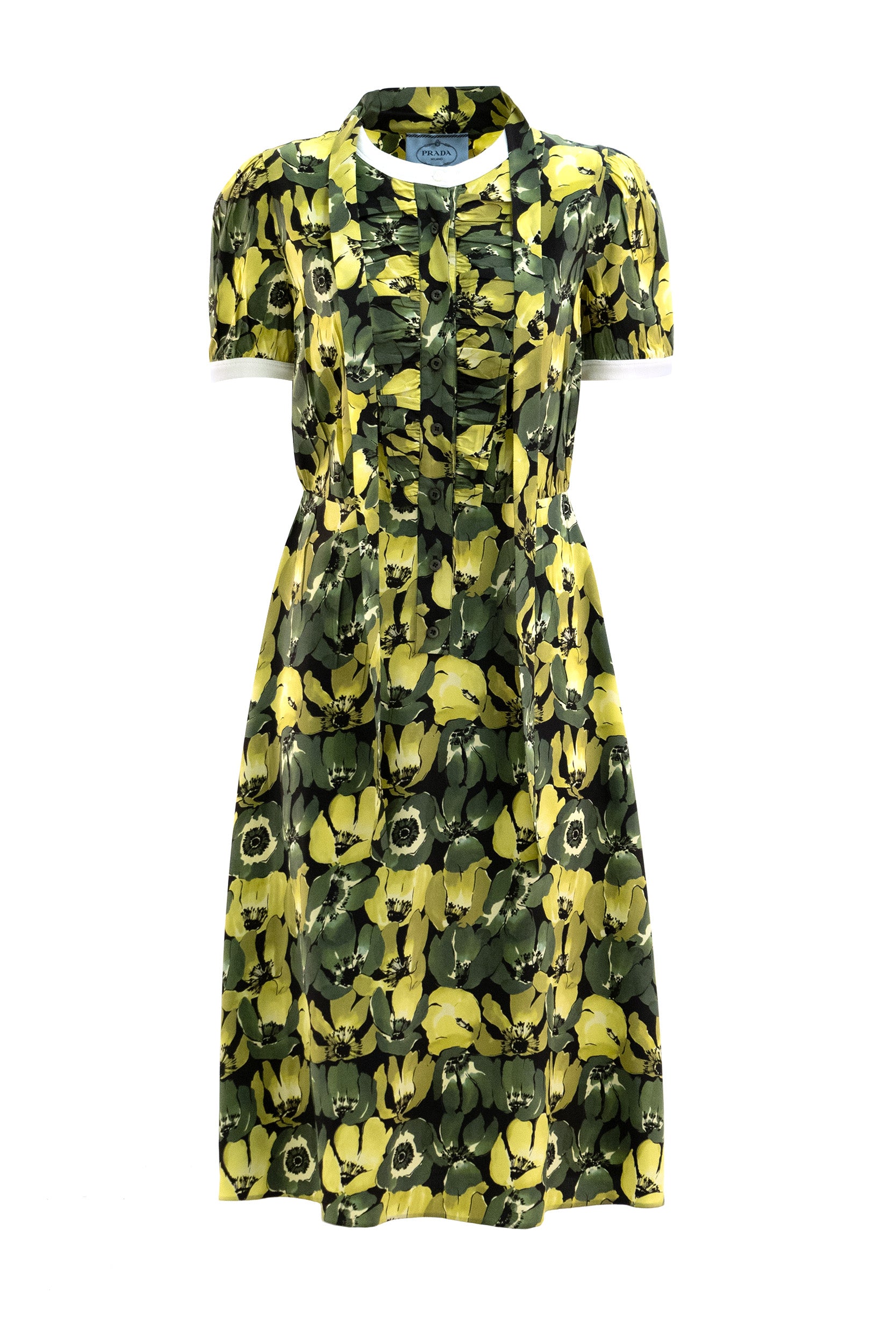 Abito in seta con stampa floreale di colore verde<BR/> P3R40 S OOO 1VSI F0161 PRADA 