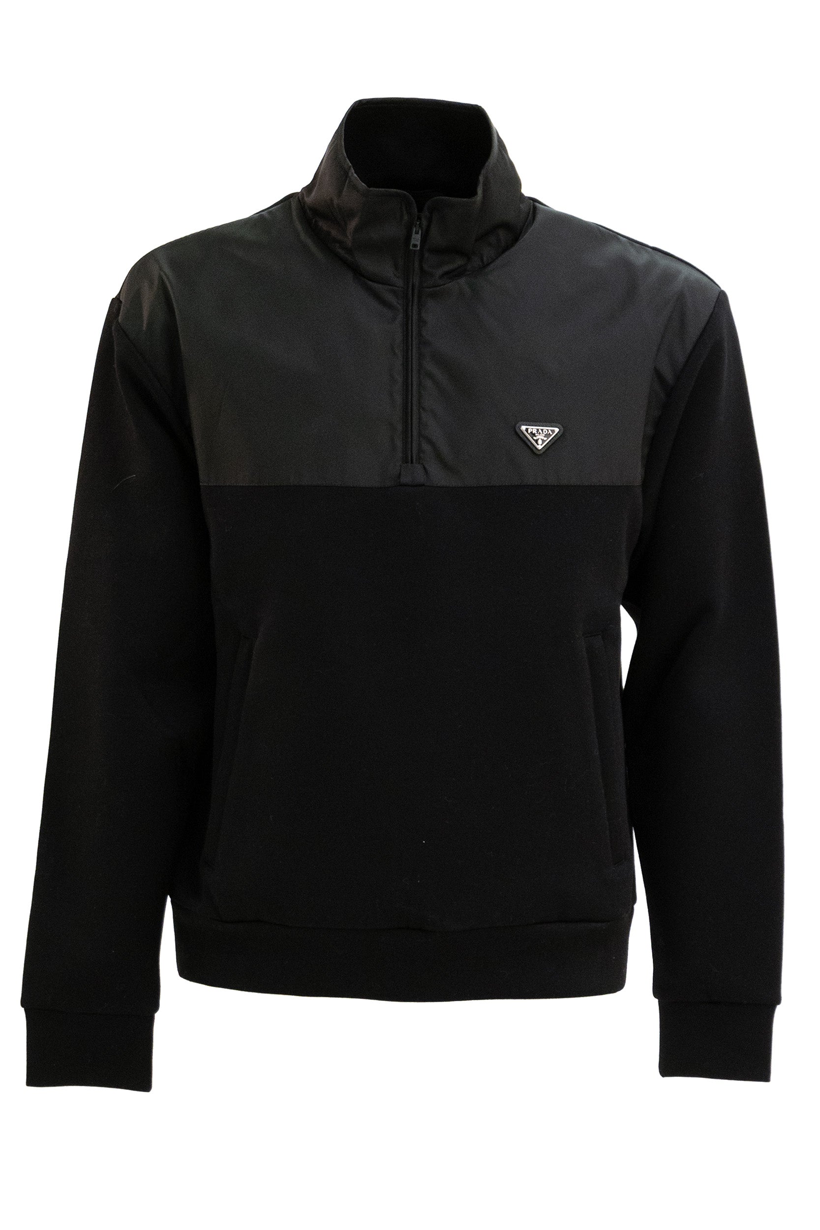 Felpa in cotone e Re-Nylon di colore nero<BR/> UJL20D S OOO 11JE F0806 PRADA 