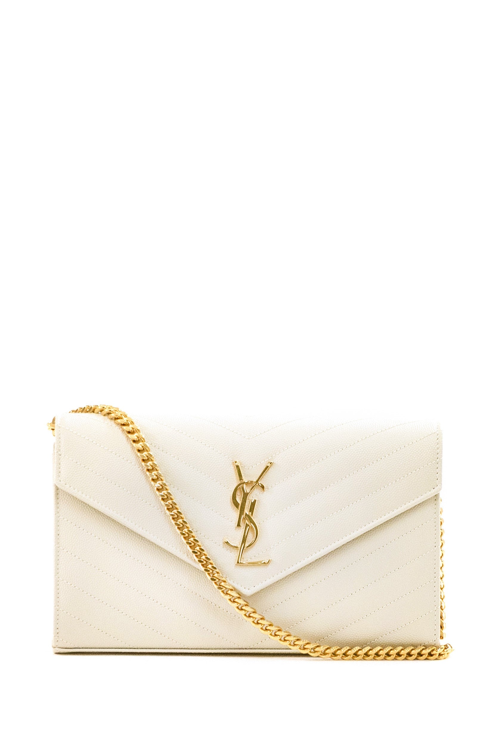Pochette Cassandre in Pelle Grain de Poudre<BR/>colore crema 377828 BOW01 9207 SAINT LAURENT 