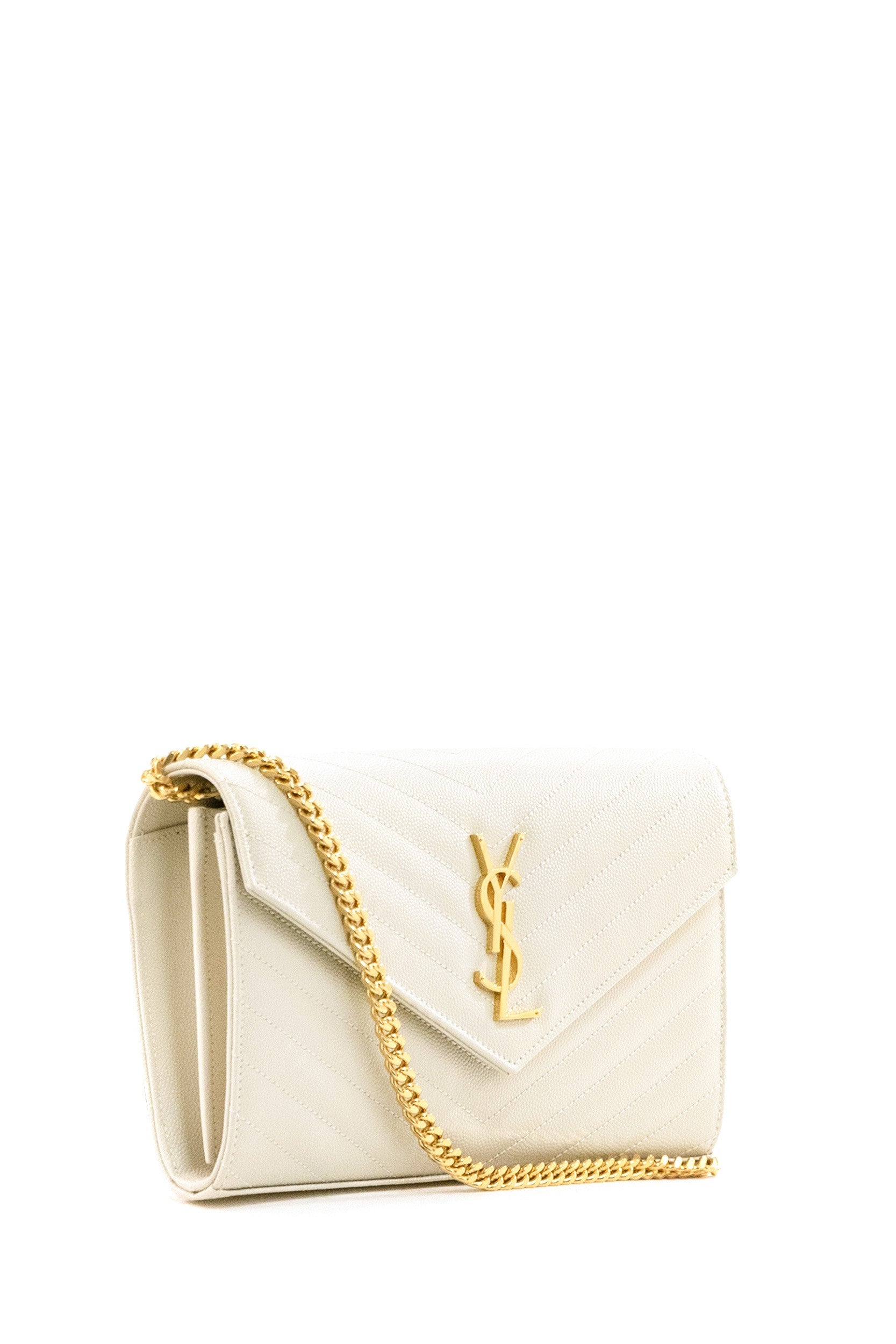 Pochette Cassandre in Pelle Grain de Poudre<BR/>colore crema 377828 BOW01 9207 SAINT LAURENT 