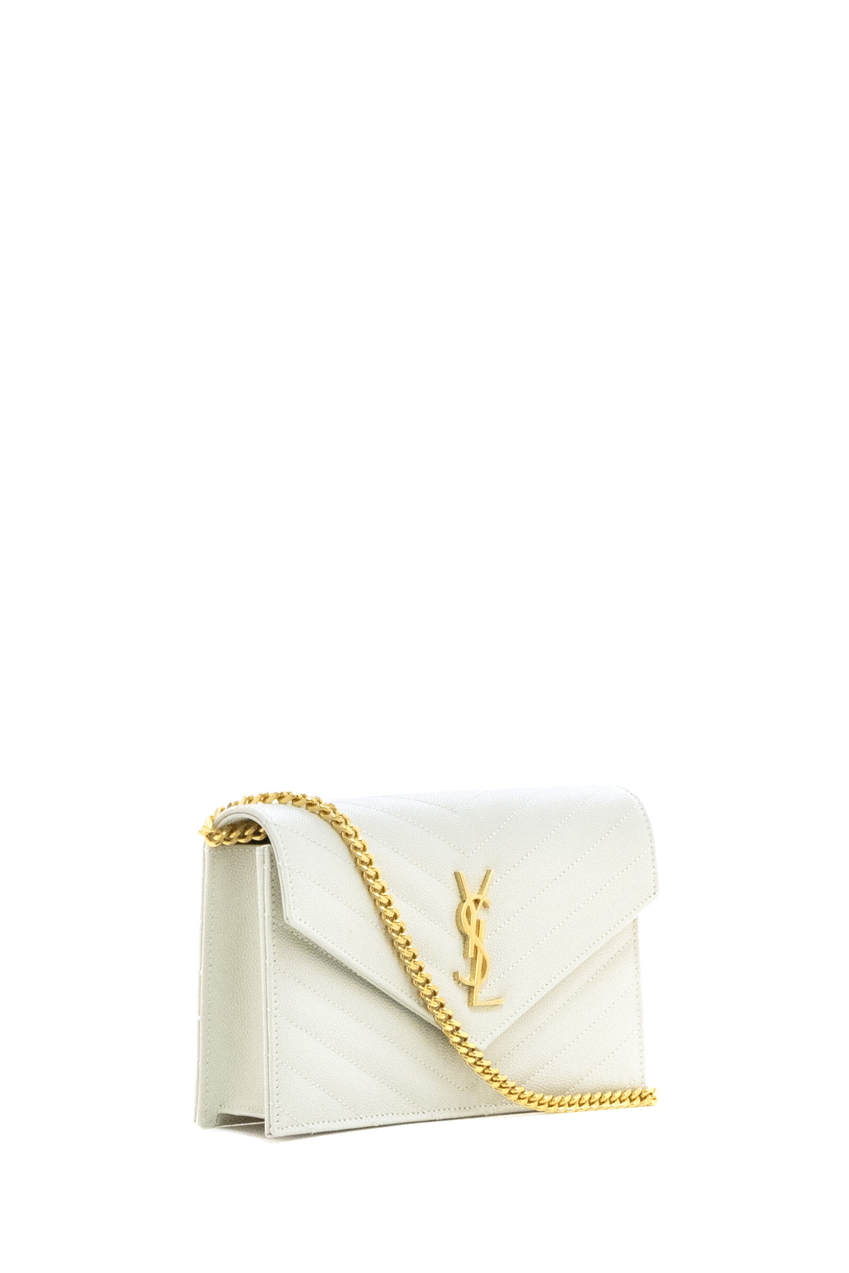 Pochette Envelope in pelle Grain de Poudre matelassé di colore bianco perla<BR/> 857605 BOW01 9207 SAINT LAURENT 