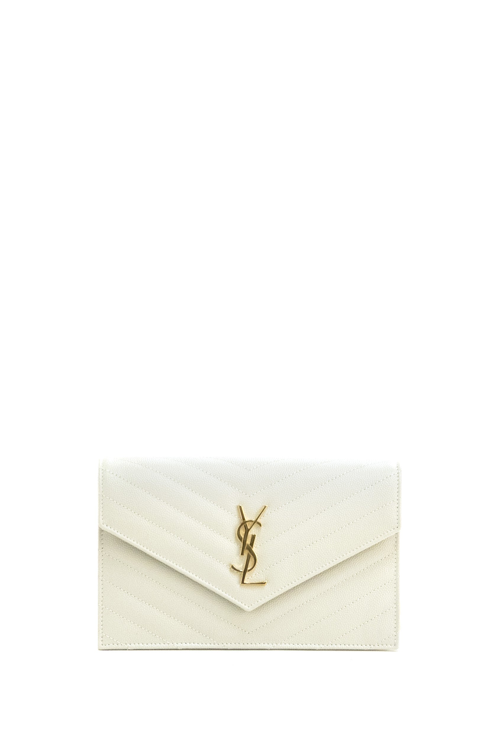 Pochette Envelope in pelle Grain de Poudre matelassé di colore bianco perla<BR/> 857605 BOW01 9207 SAINT LAURENT 