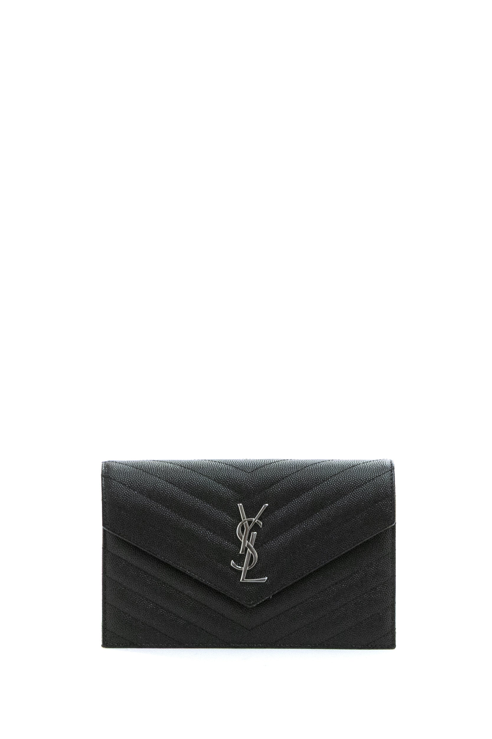 Pochette Envelope in pelle Grain de Poudre matelassé di colore nero<BR/> 857605 BOW02 1000 SAINT LAURENT 