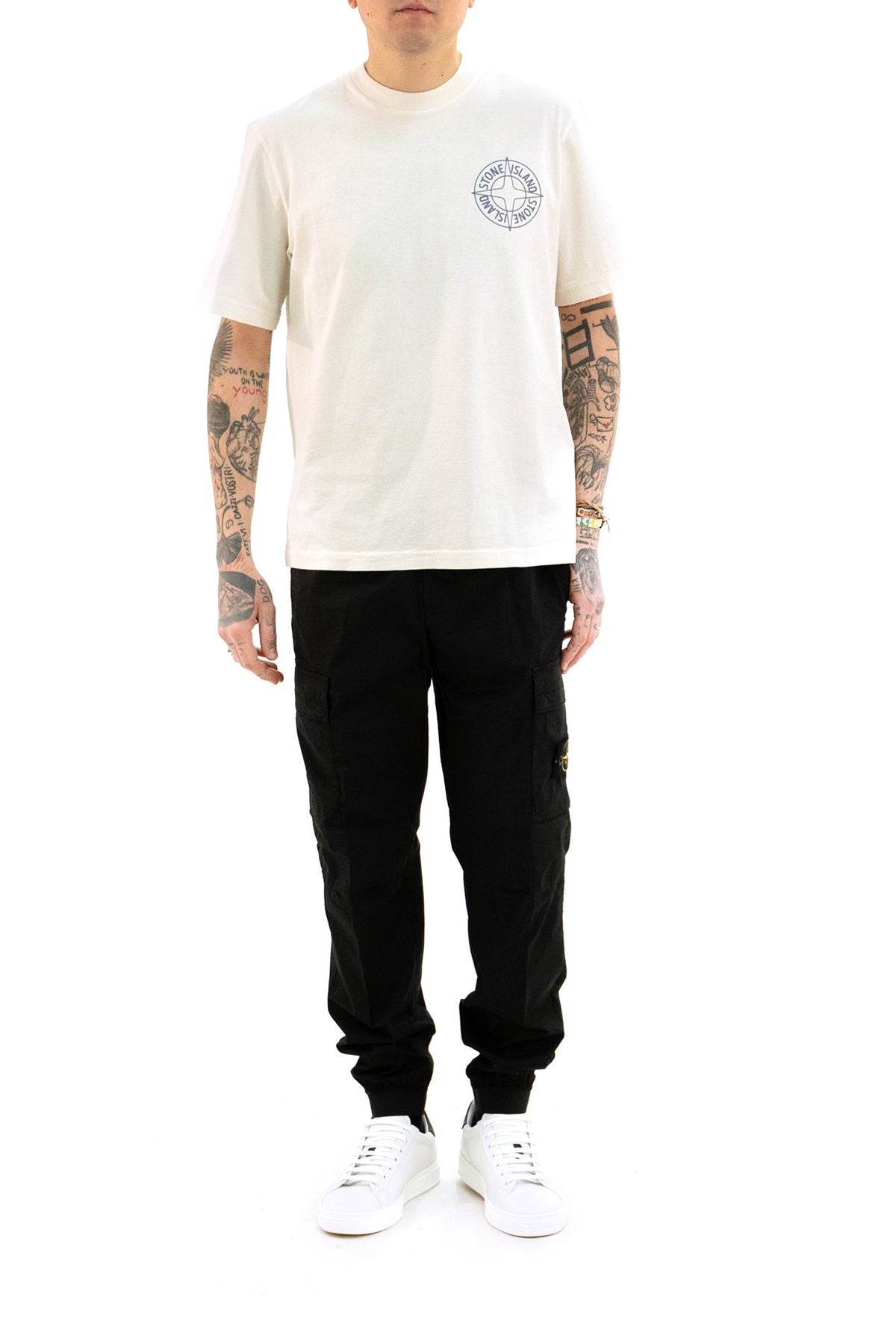 STONE ISLAND Cotton Jersey T-shirt, Ivory, view 3