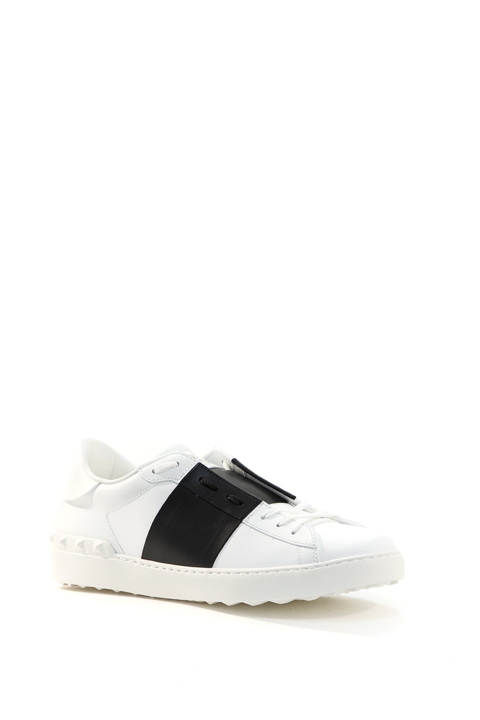 VALENTINO GARAVANI Low-top Open sneakers in smooth white leather with black leather side bands, Black/White, view 2
