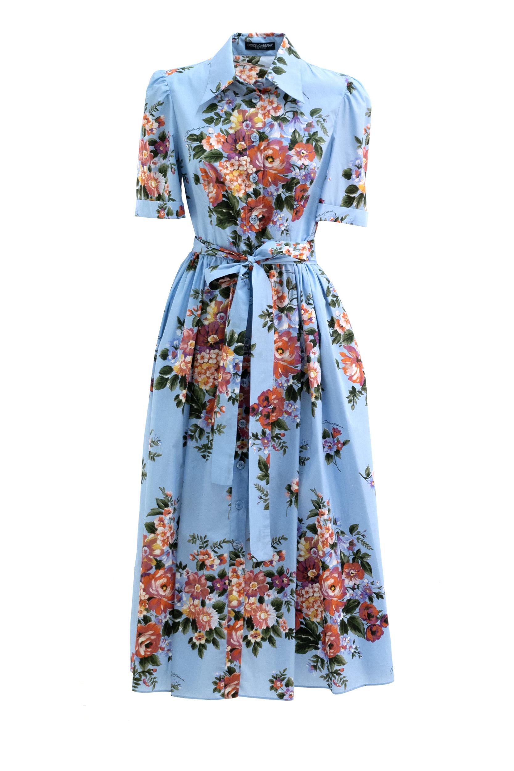 Abito chemisier in popeline di colore azurro <BR/> F6JFNT HS5UU HC5ZO DOLCE & GABBANA 