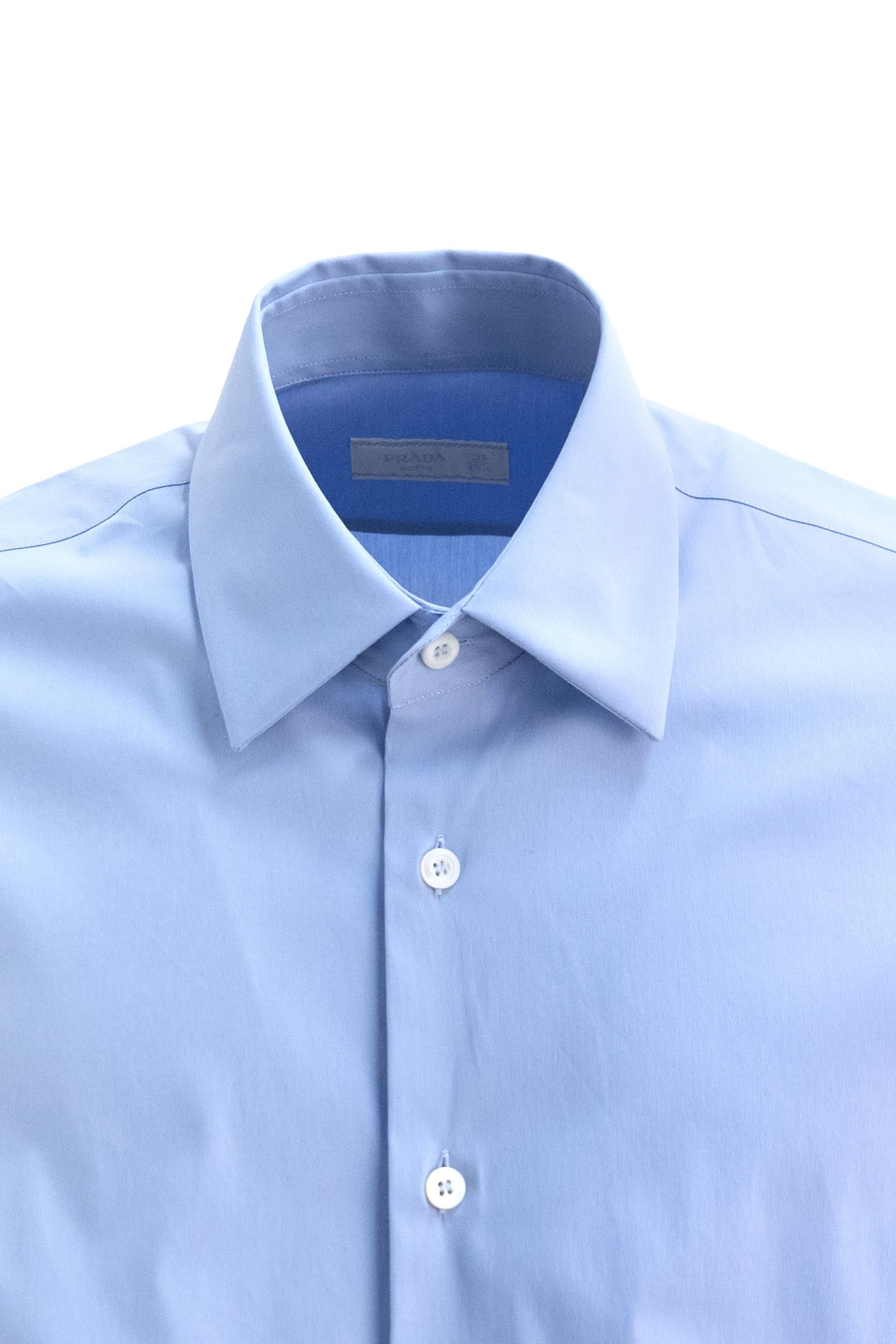Camicia slim-fit in popeline di cotone stretch color azzurro <BR/> UCM608 S OOO 10HT F0012 PRADA 