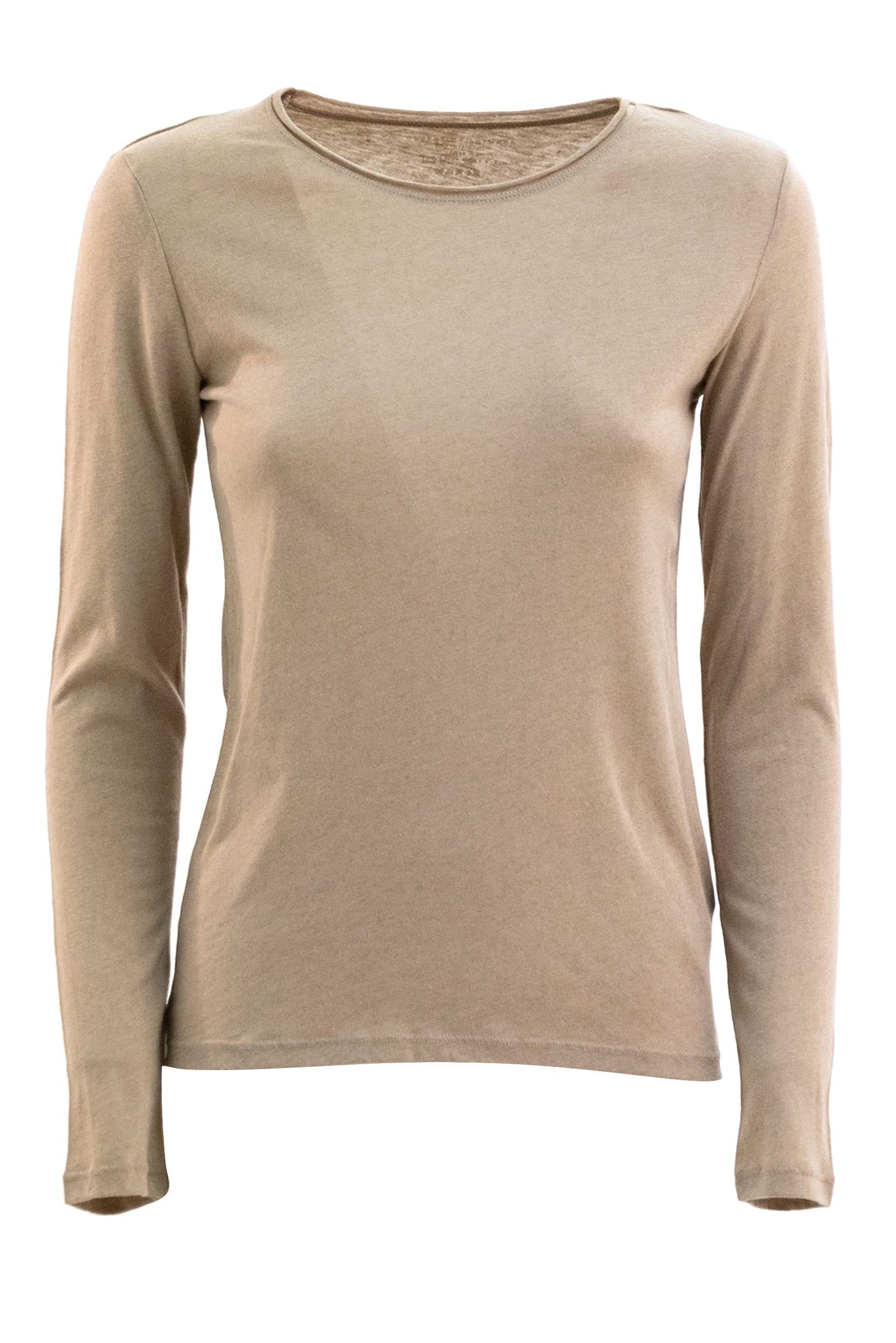 T-shirt in cotone e cashmere di colore beige<BR/> H25M005-FTS021 683 MAJESTIC 