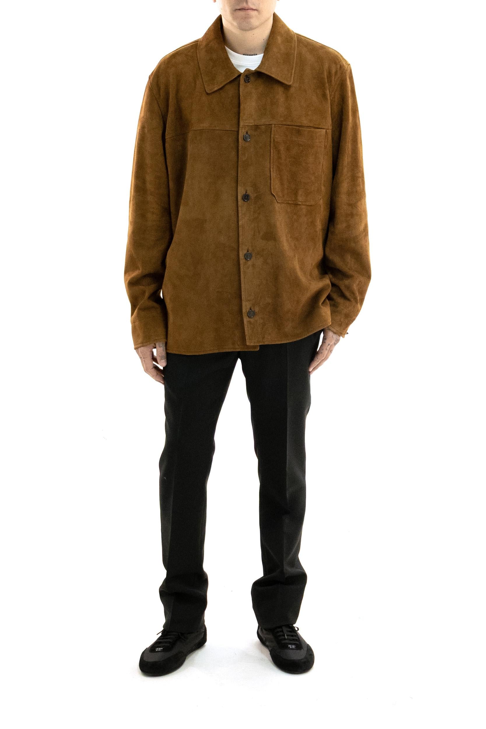 Overshirt in suede di colore marrone<BR/> 861396 YCUM2 2705 SAINT LAURENT 