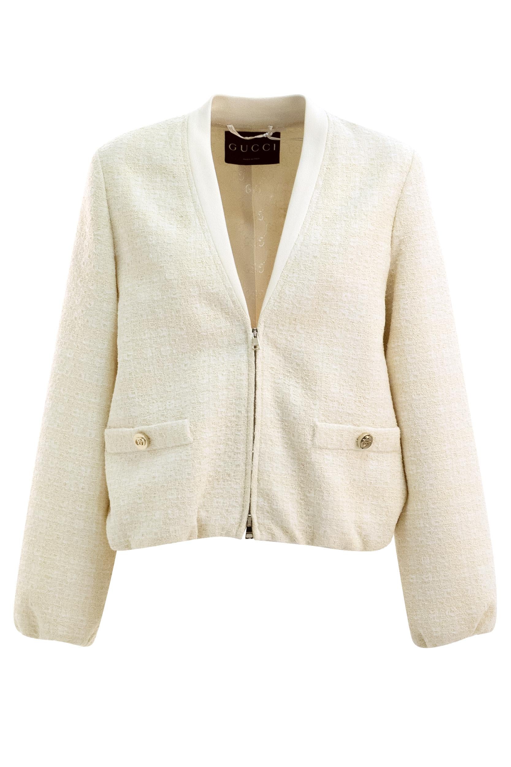 Giacca in Tweed di Cotone a Quadri<BR/> 851888 ZAUB6 9777 GUCCI 