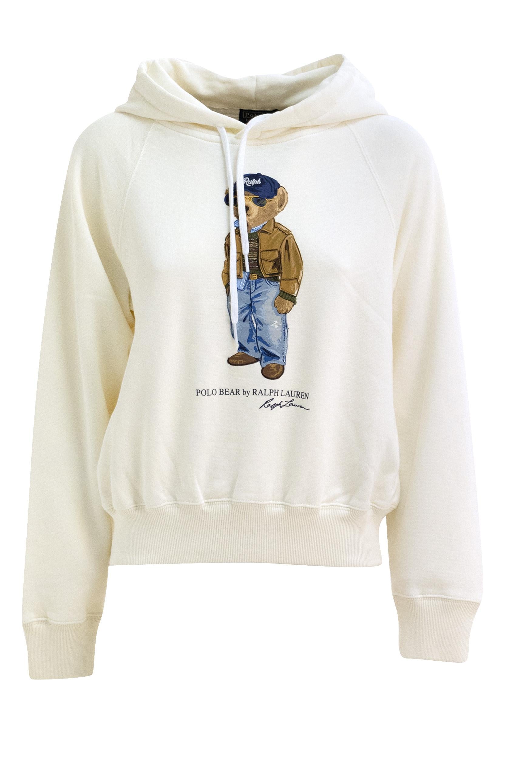 Felpa con cappuccio Polo Bear in cotone color avorio<BR/> 211B17799001 WARM WHITE POLO RALPH LAUREN 