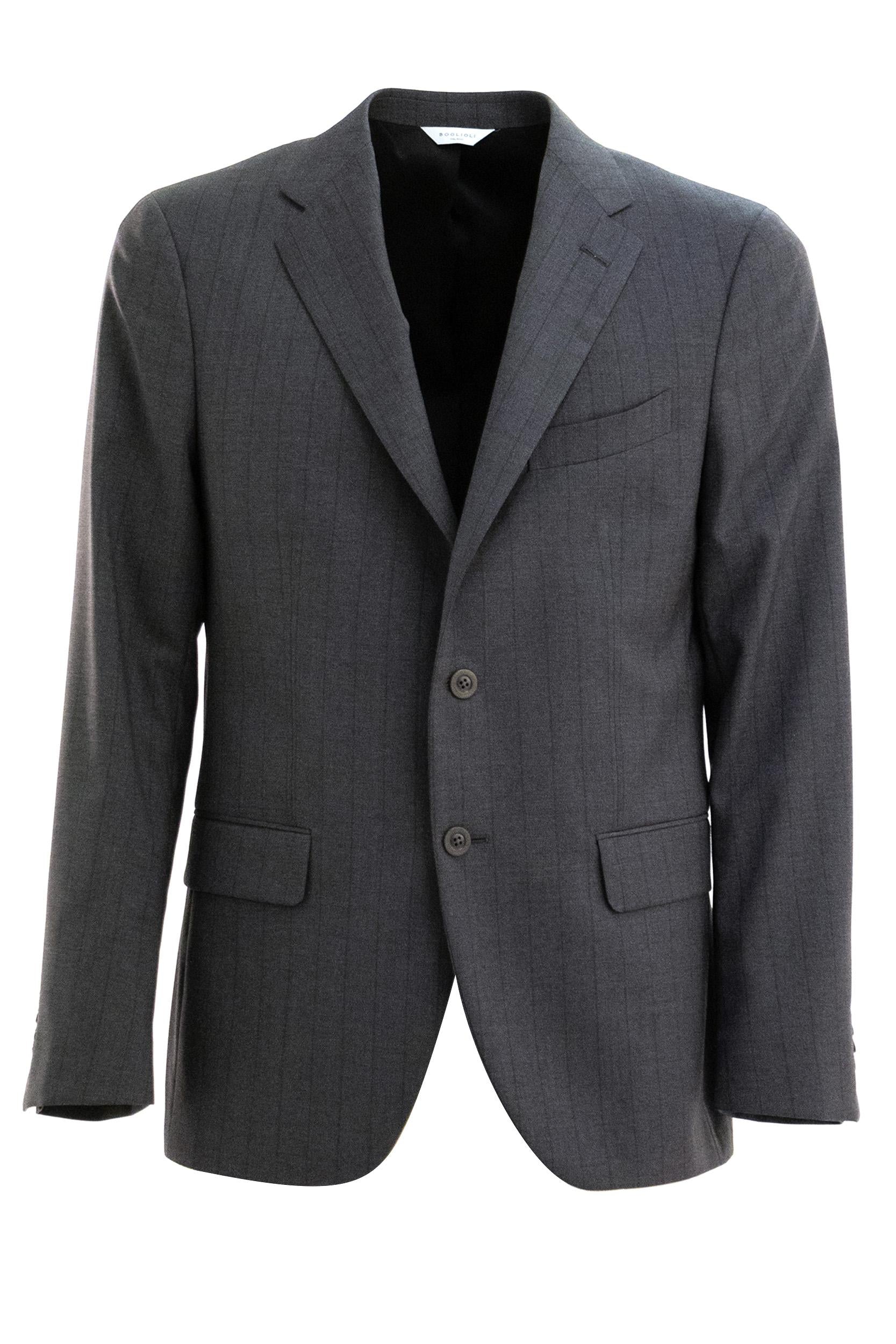 Abito monopetto gessato in lana di colore grigio<BR/> Y12C2A FB5116 0870 BOGLIOLI 