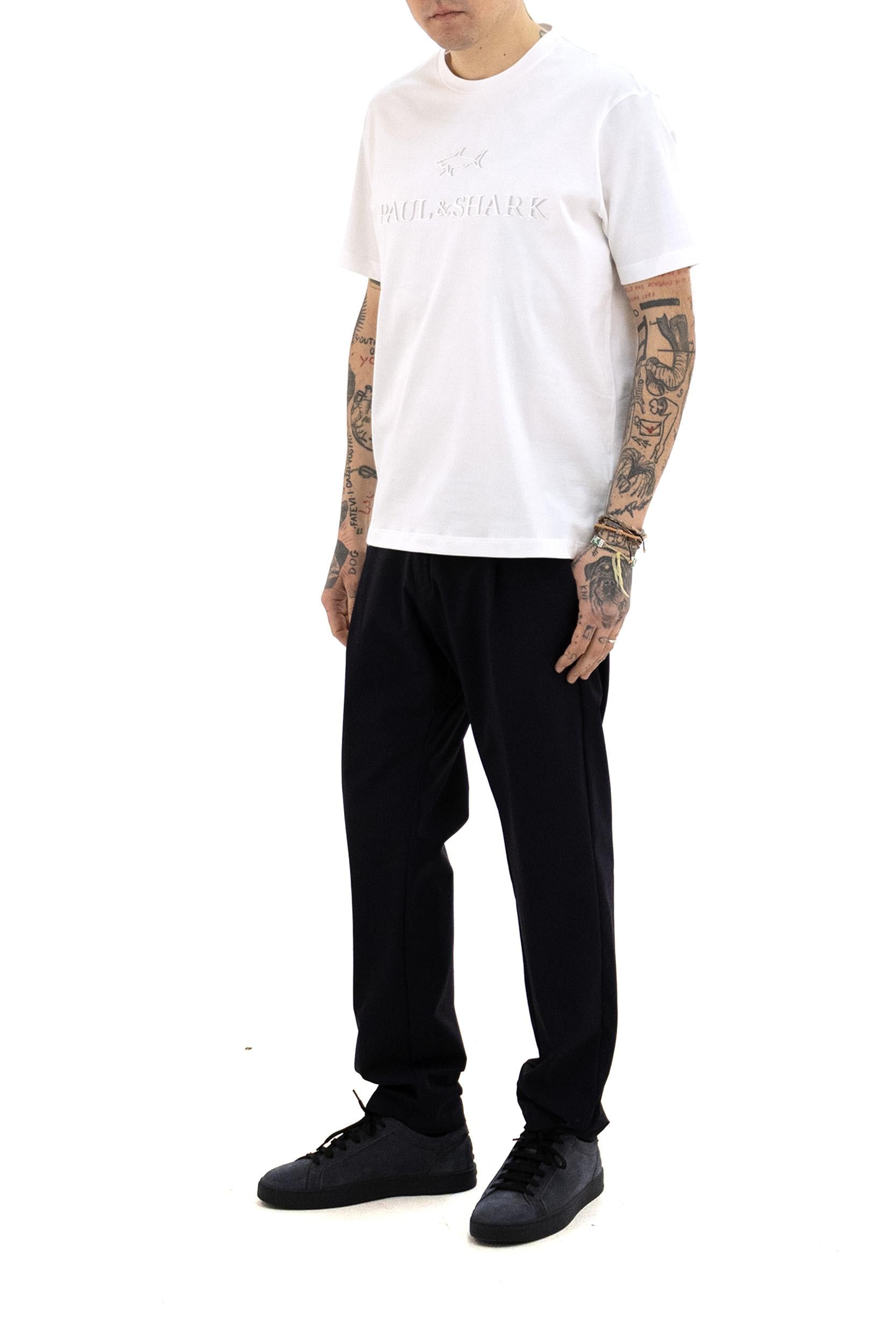 T-shirt in jersey di cotone di colore bianco<BR/> 26411012 108 PAUL & SHARK 