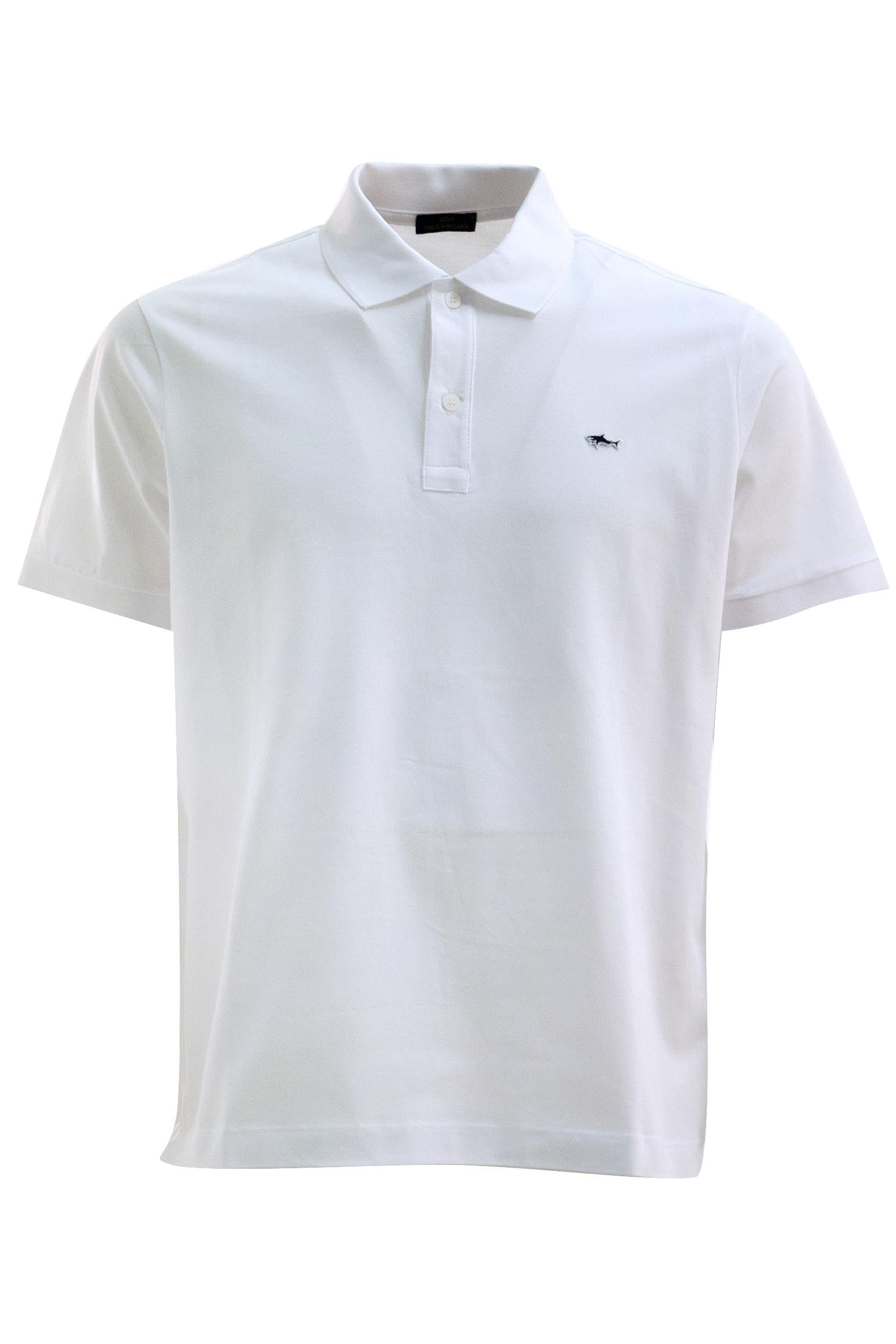 Polo in piqué di cotone di colore bianco<BR/> 99311001 010 PAUL & SHARK 