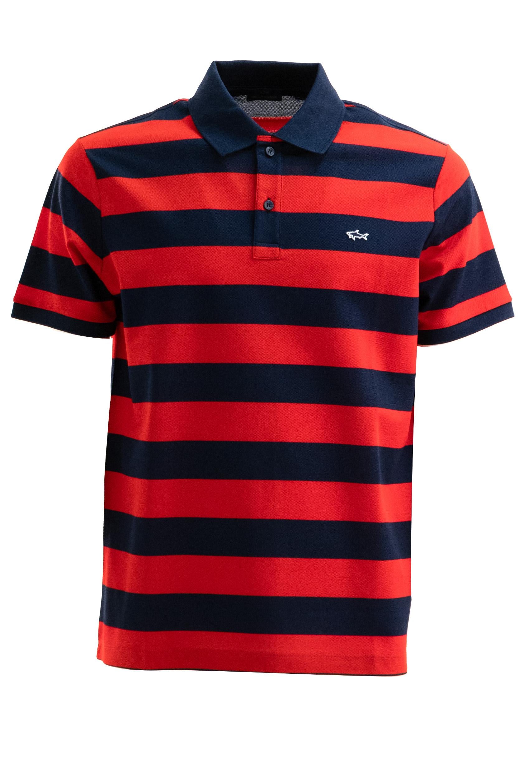 Polo in piqué di cotone a righe di colore blu e rosso<BR/> 99311002 142 PAUL & SHARK 
